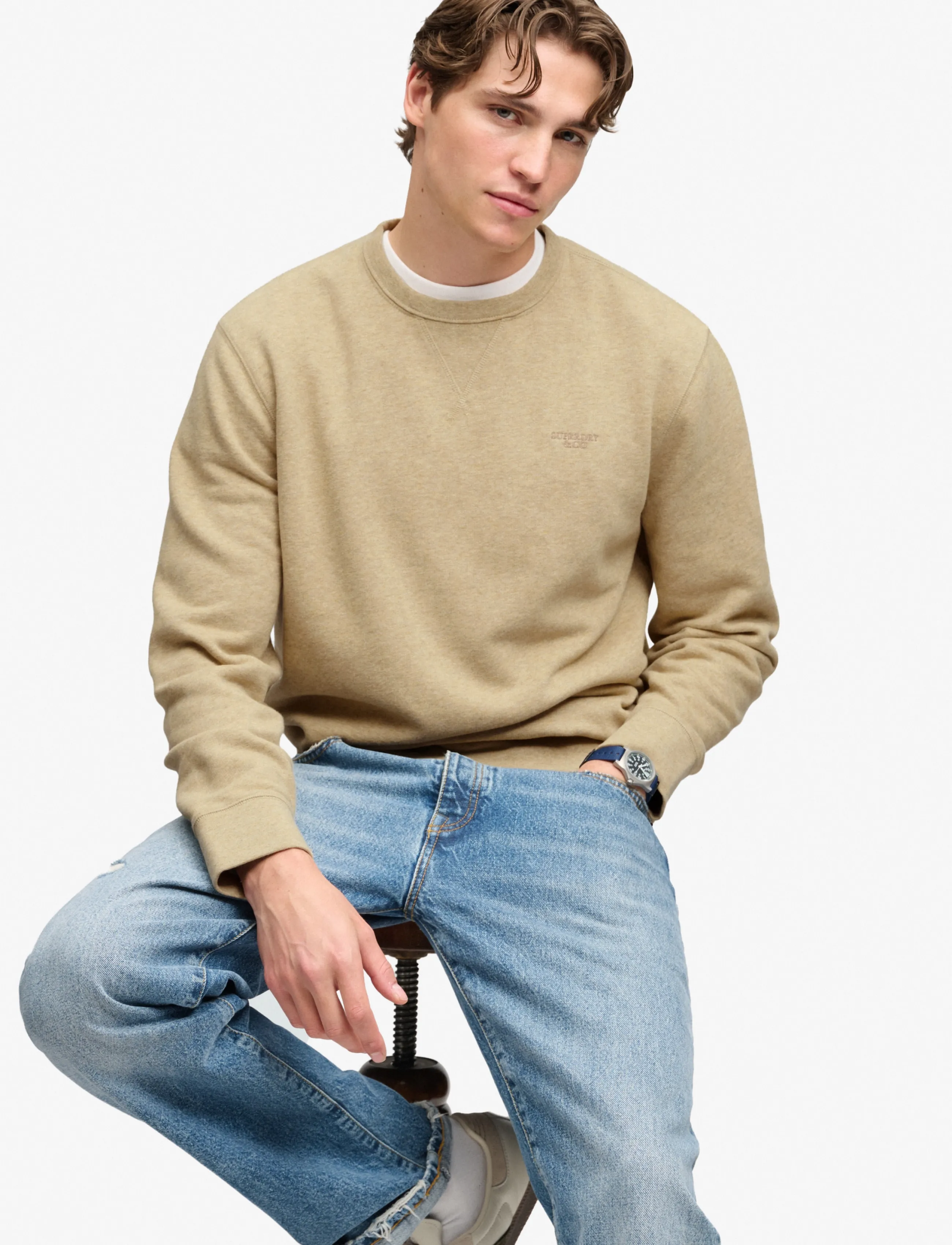 Superdry - ESSENTIAL STACKED LOGO CREW - kollektioner - pumice stone beige marl - 5