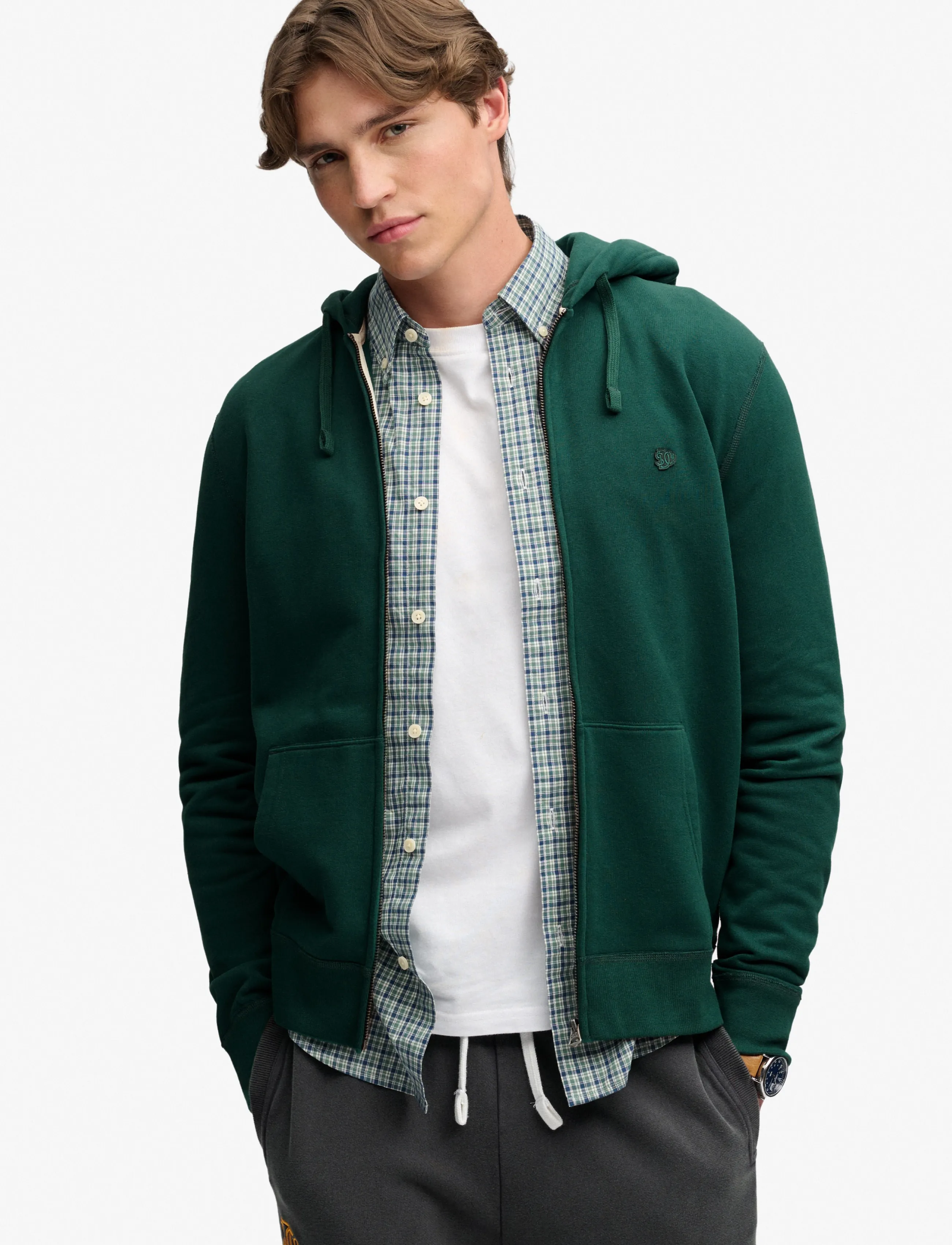 Superdry ESSENTIAL SDCO LOGO ZIPHOOD - Vis alt - VARSITY GREEN / green