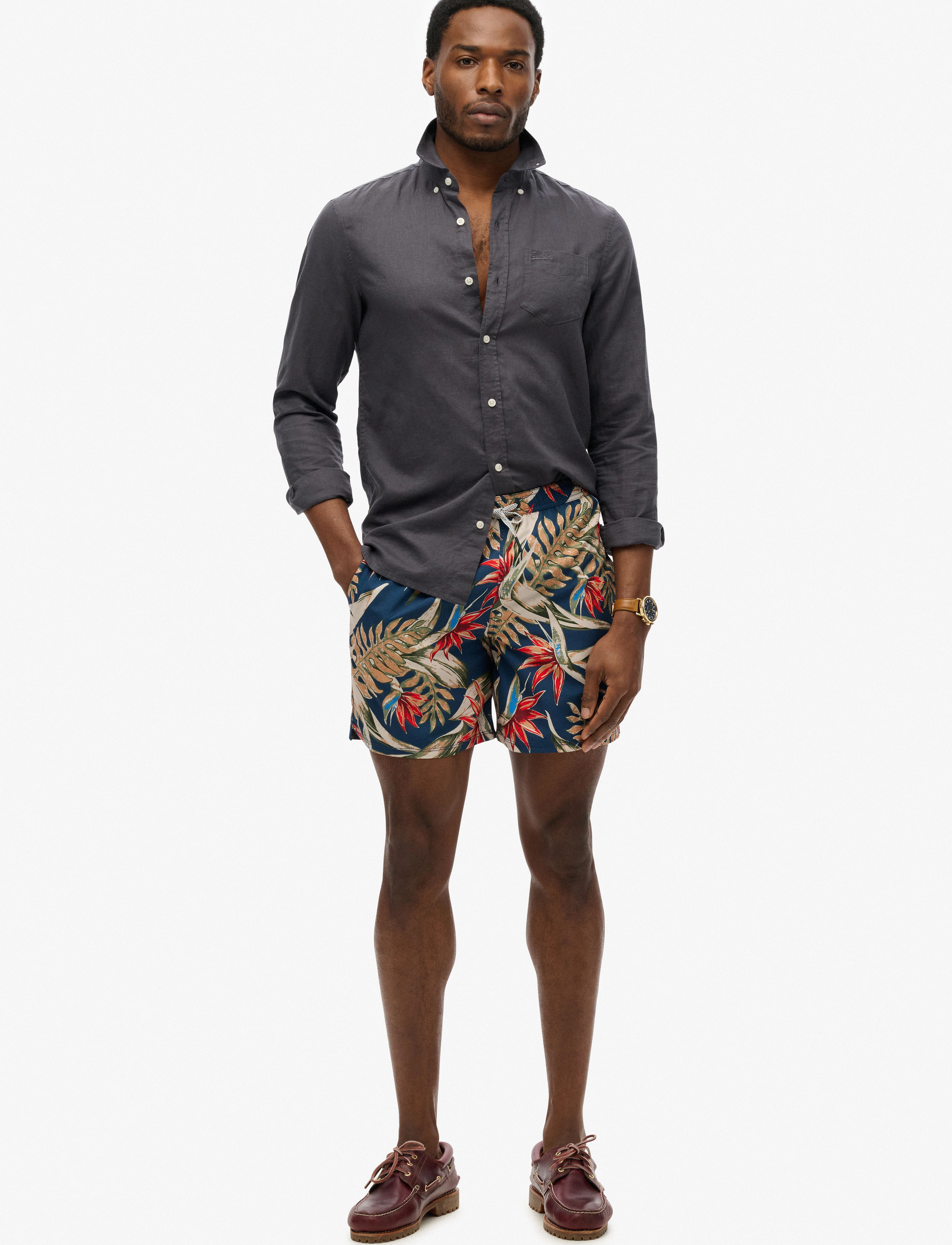 Superdry HAWAIIAN PRINT 16 SWIM SHORT - Badetøj - BIRD OF PARADISE NAVY / navy