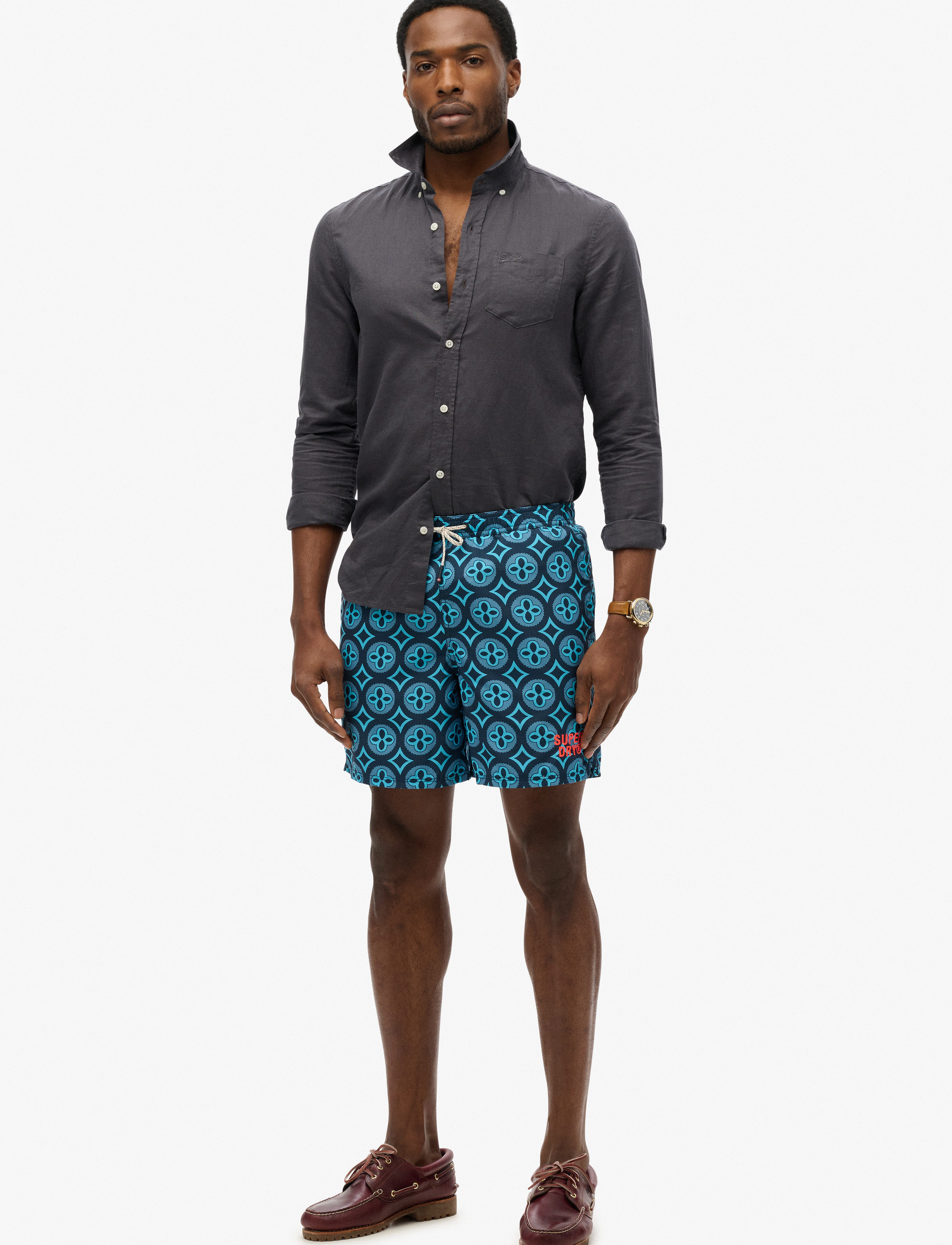 Superdry TILE PRINT 16 SWIM SHORT - Badetøj - TALAVERA TILE BLUE / navy