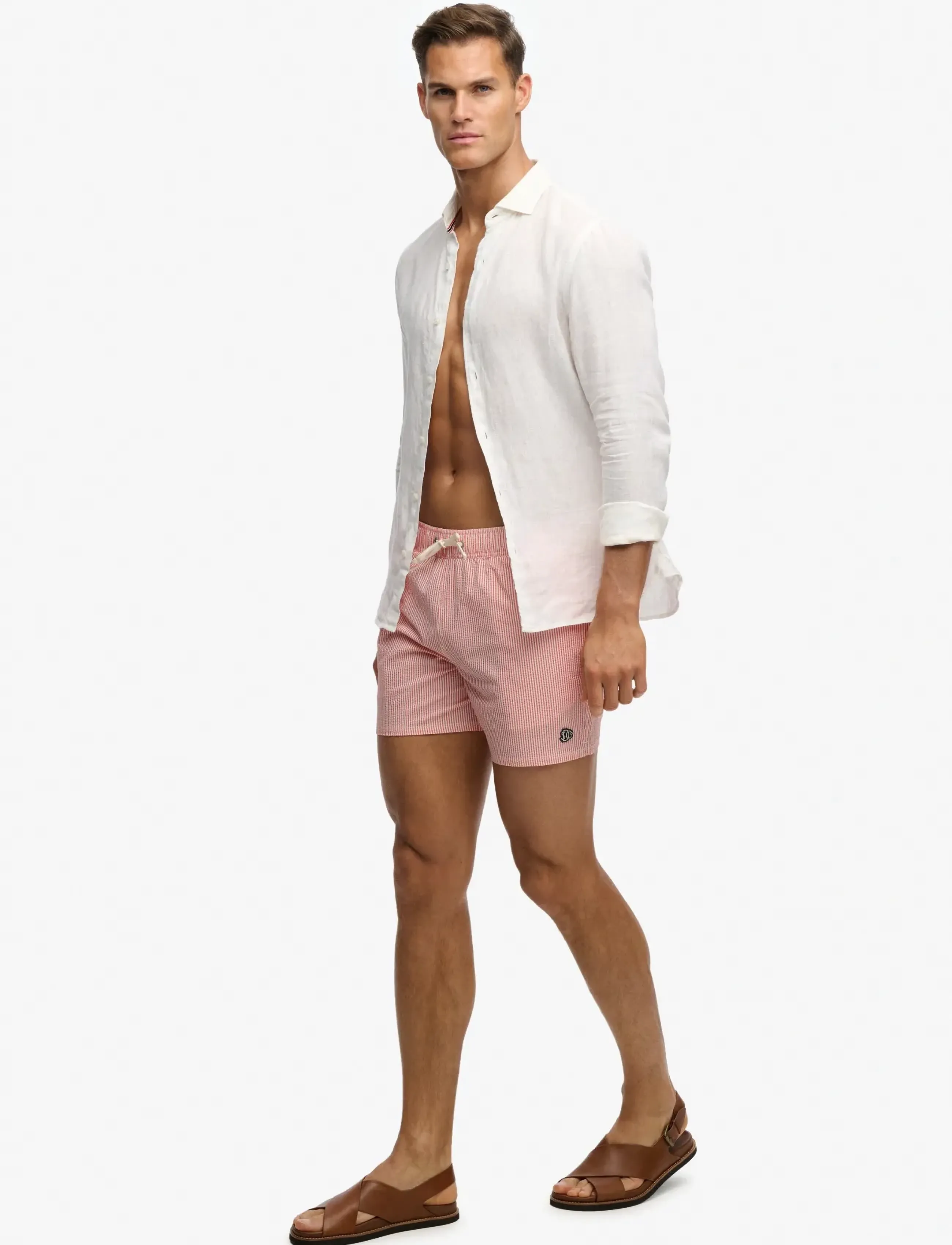 Superdry SEER SUCKER 15 SWIM SHORT - Bademode - SUGAR CORAL/WHITE THIN STRIPE / multi