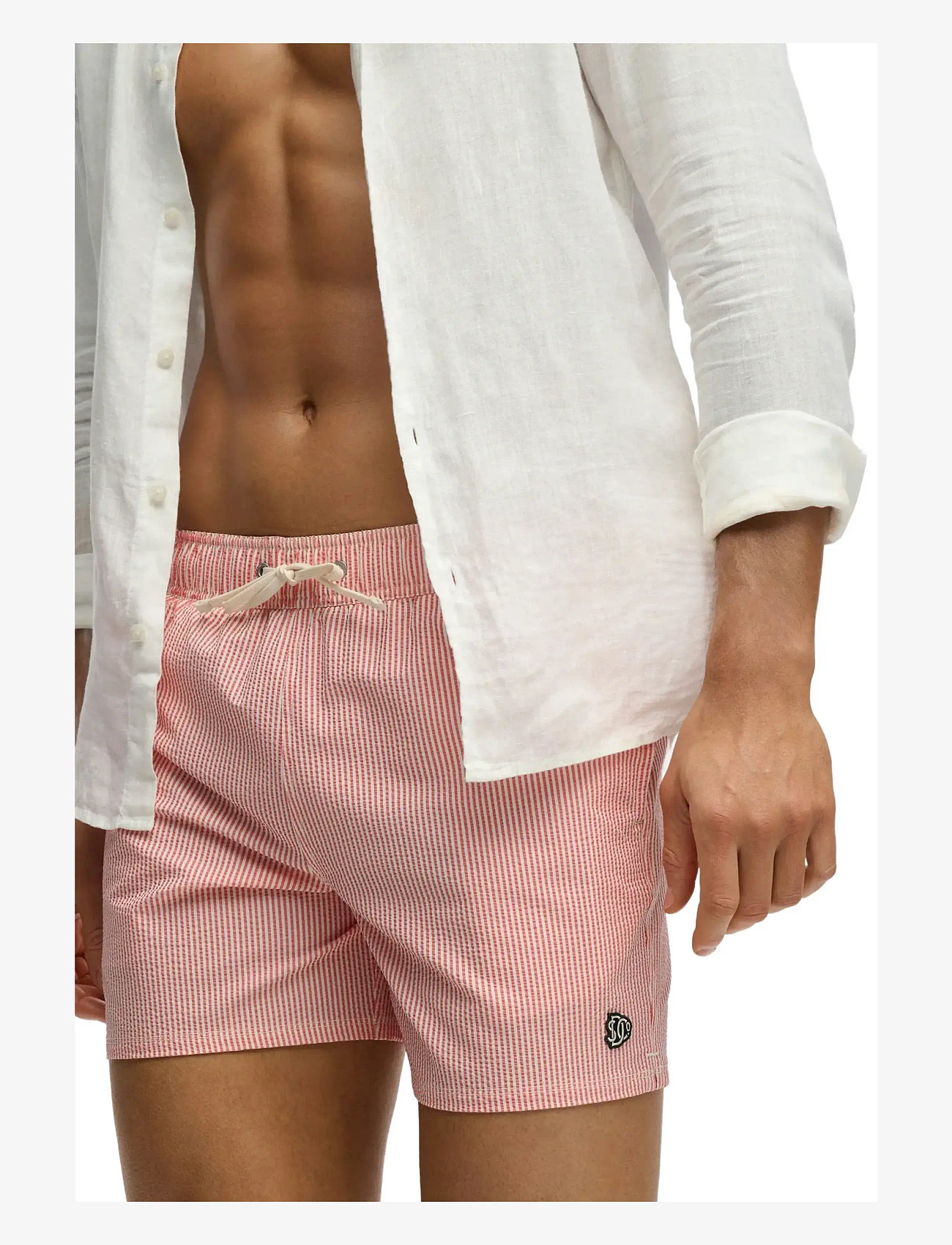 Superdry - SEER SUCKER 15 SWIM SHORT - badeshorts - sugar coral/white thin stripe - 2