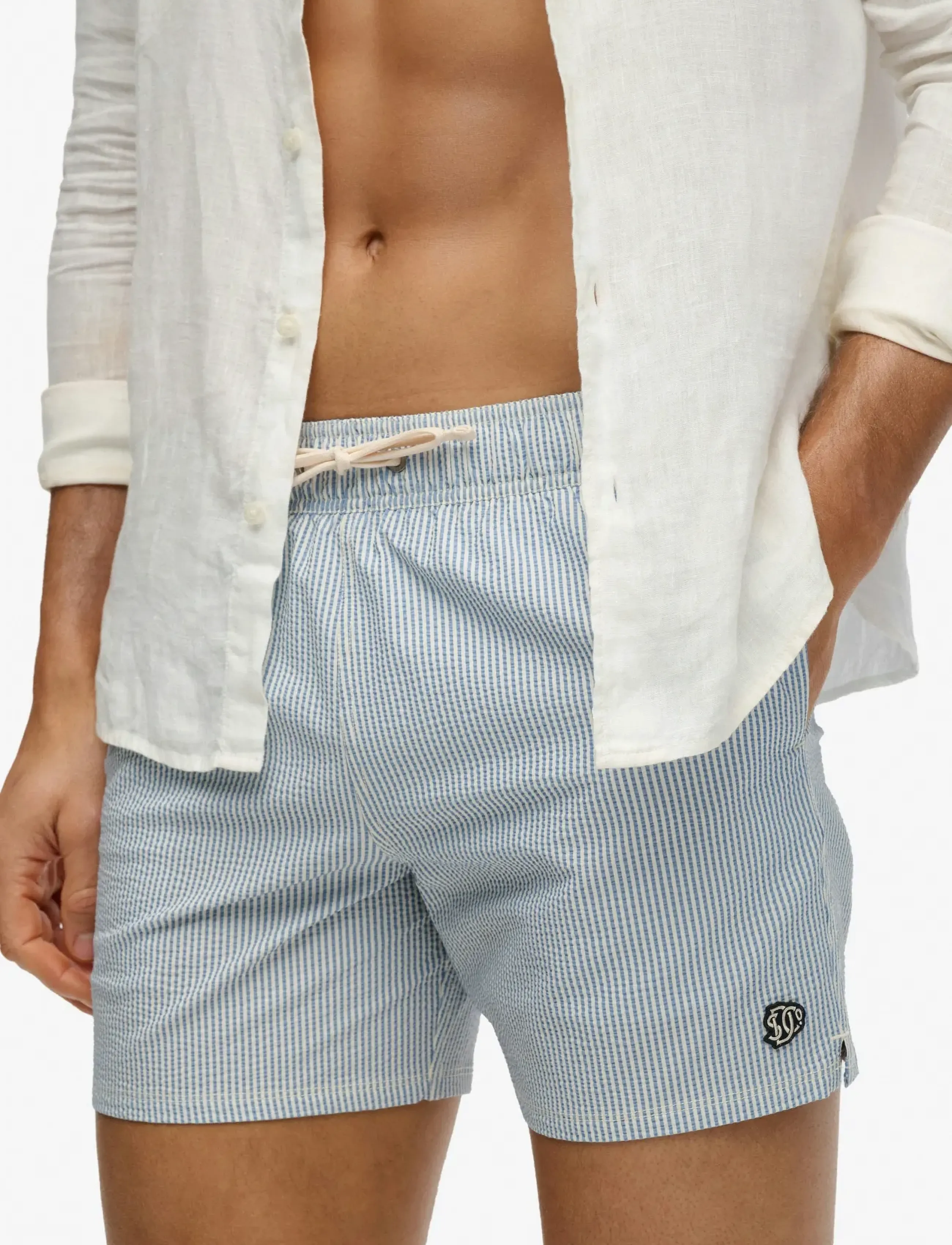 Superdry - SEER SUCKER 15 SWIM SHORT - badeshorts - rice white/endless sky stripe - 5