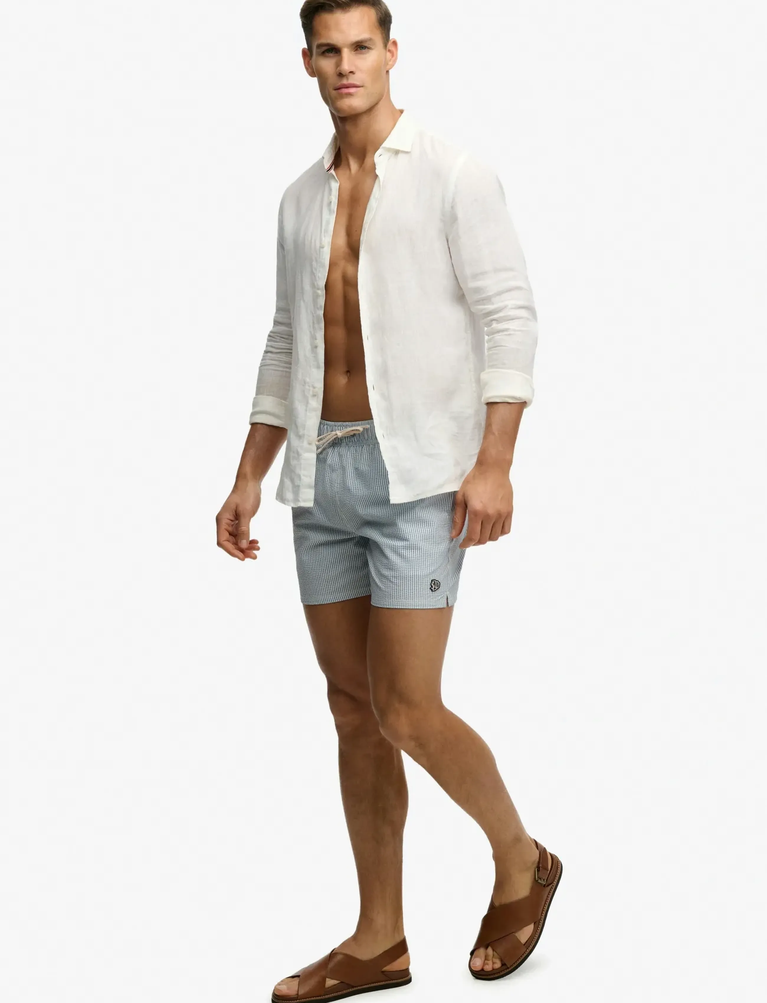 Superdry SEER SUCKER 15 SWIM SHORT - Bademode - RICE WHITE/ENDLESS SKY STRIPE / multi