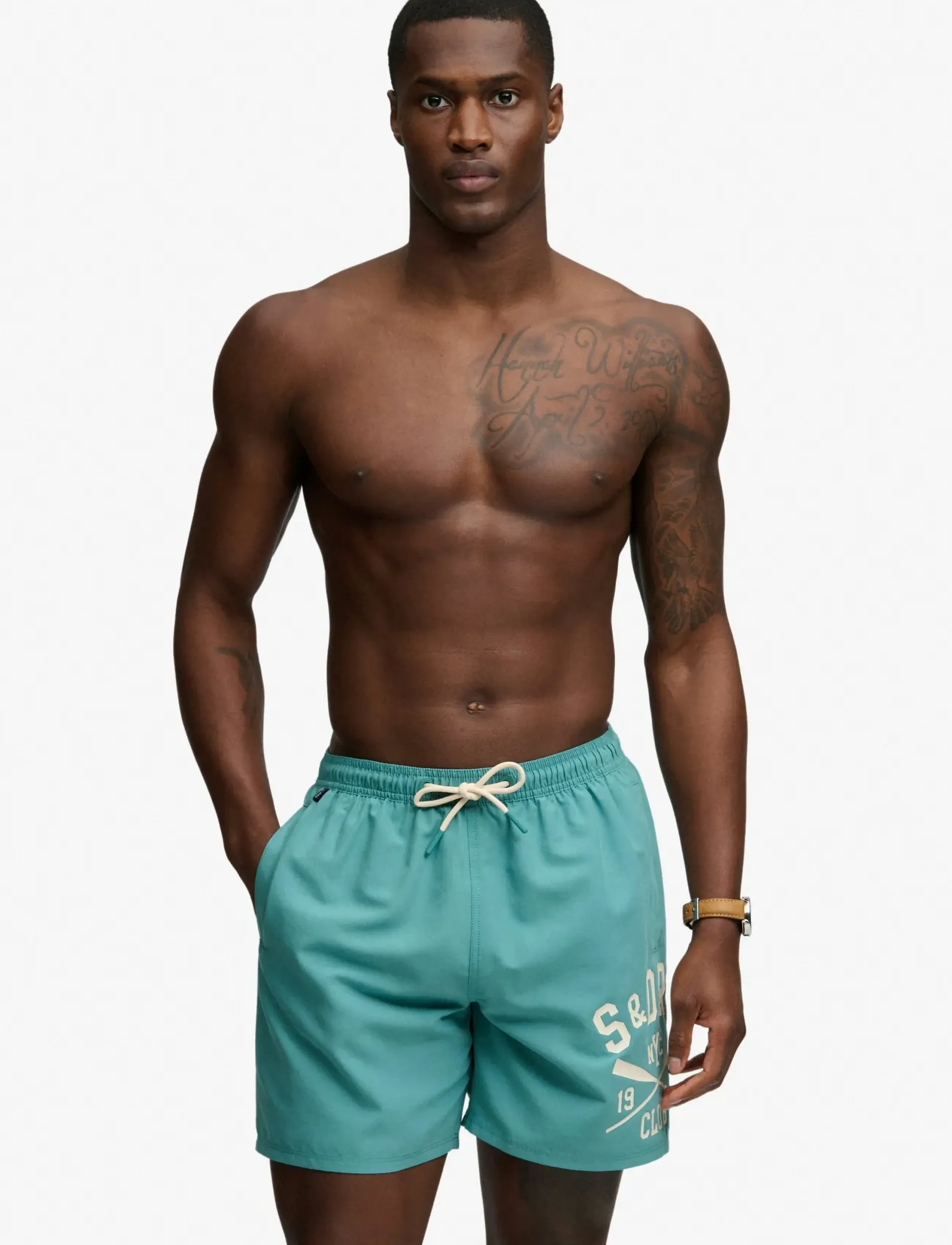 Superdry - PRINTED LOGO 16 SWIM SHORT - badehose - teal - 4
