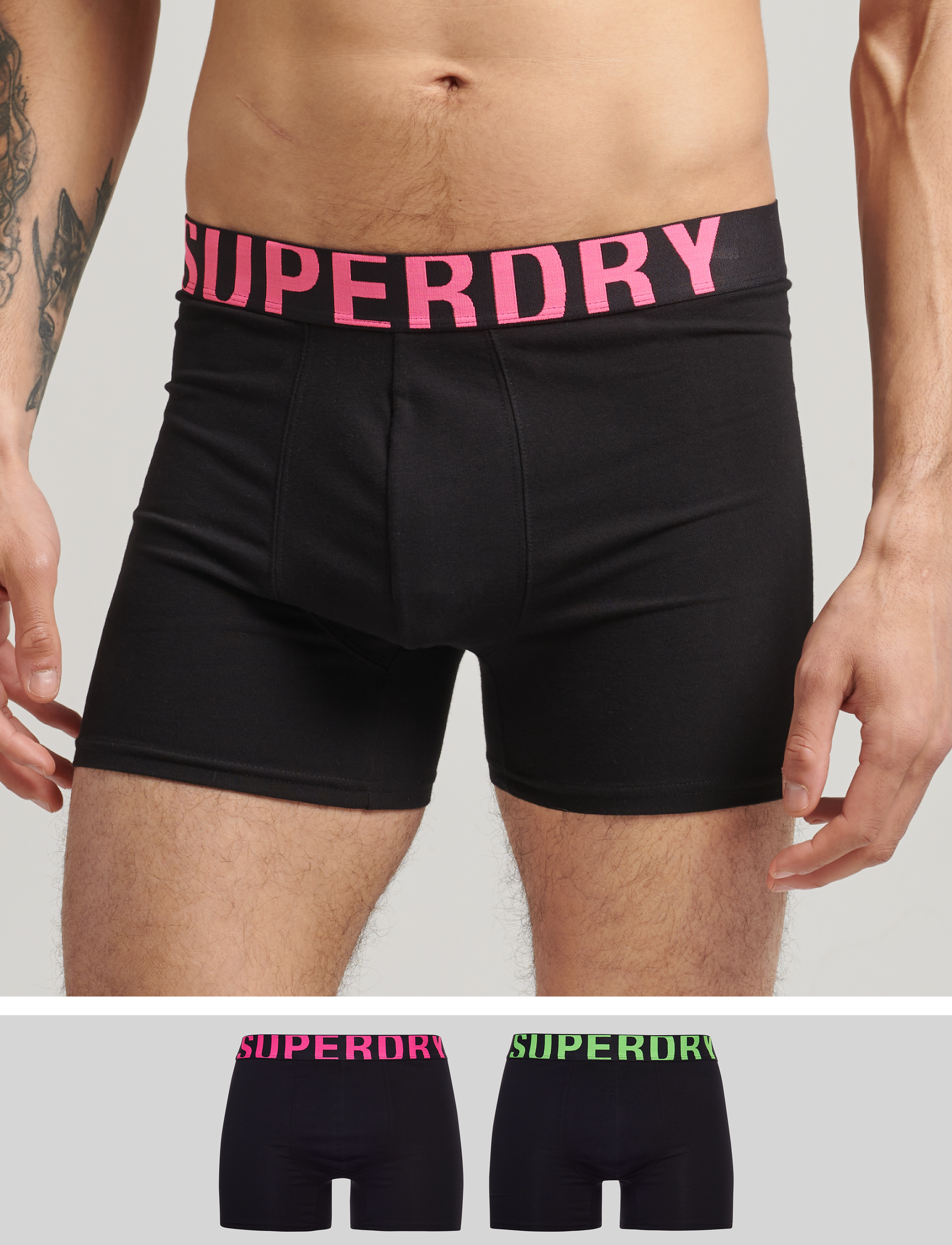Superdry - BOXER DUAL LOGO DOUBLE PACK - black/black fluro - 1