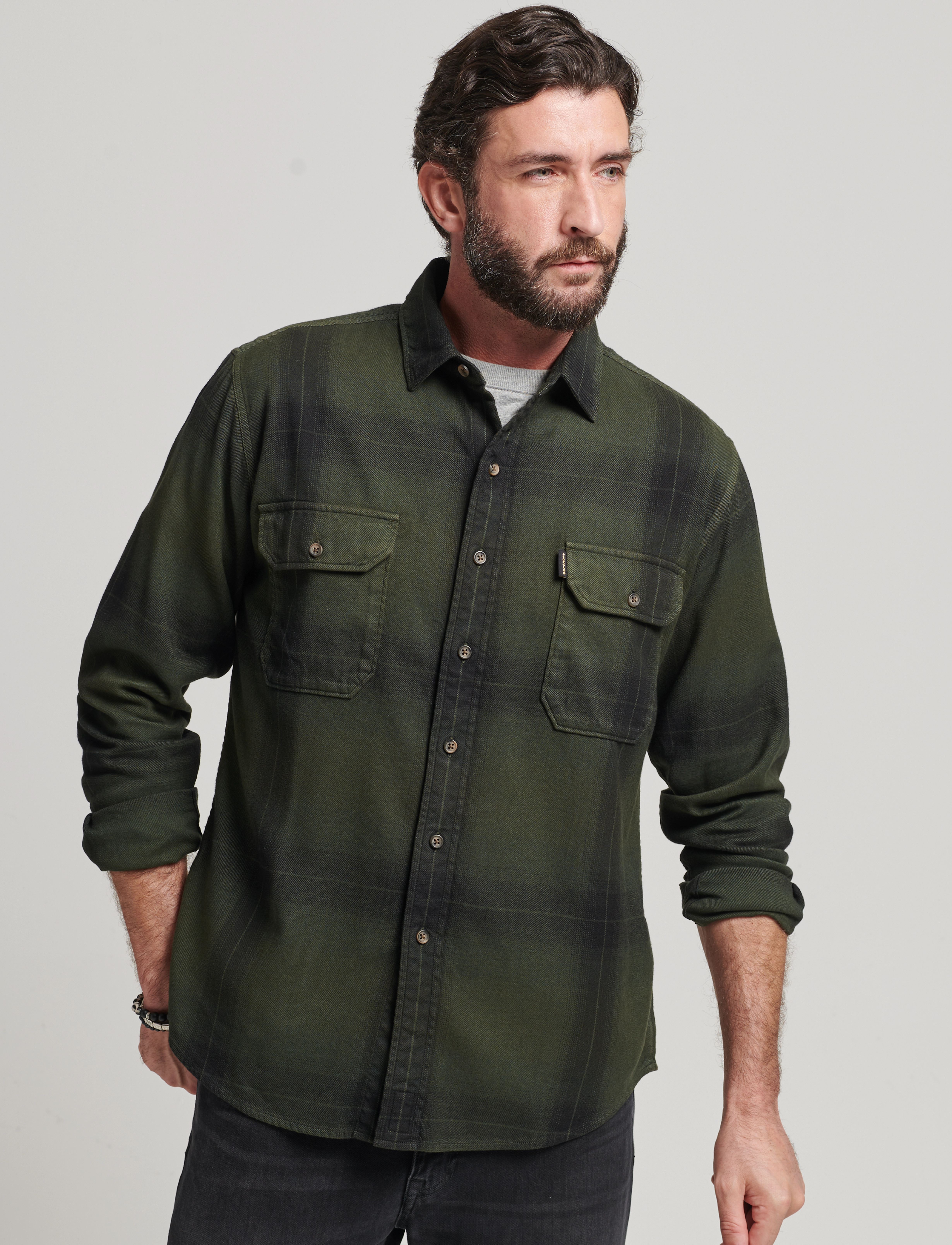 Superdry - VINTAGE CHECK FLANNEL SHIRT - blacksmith ombre olive - 2