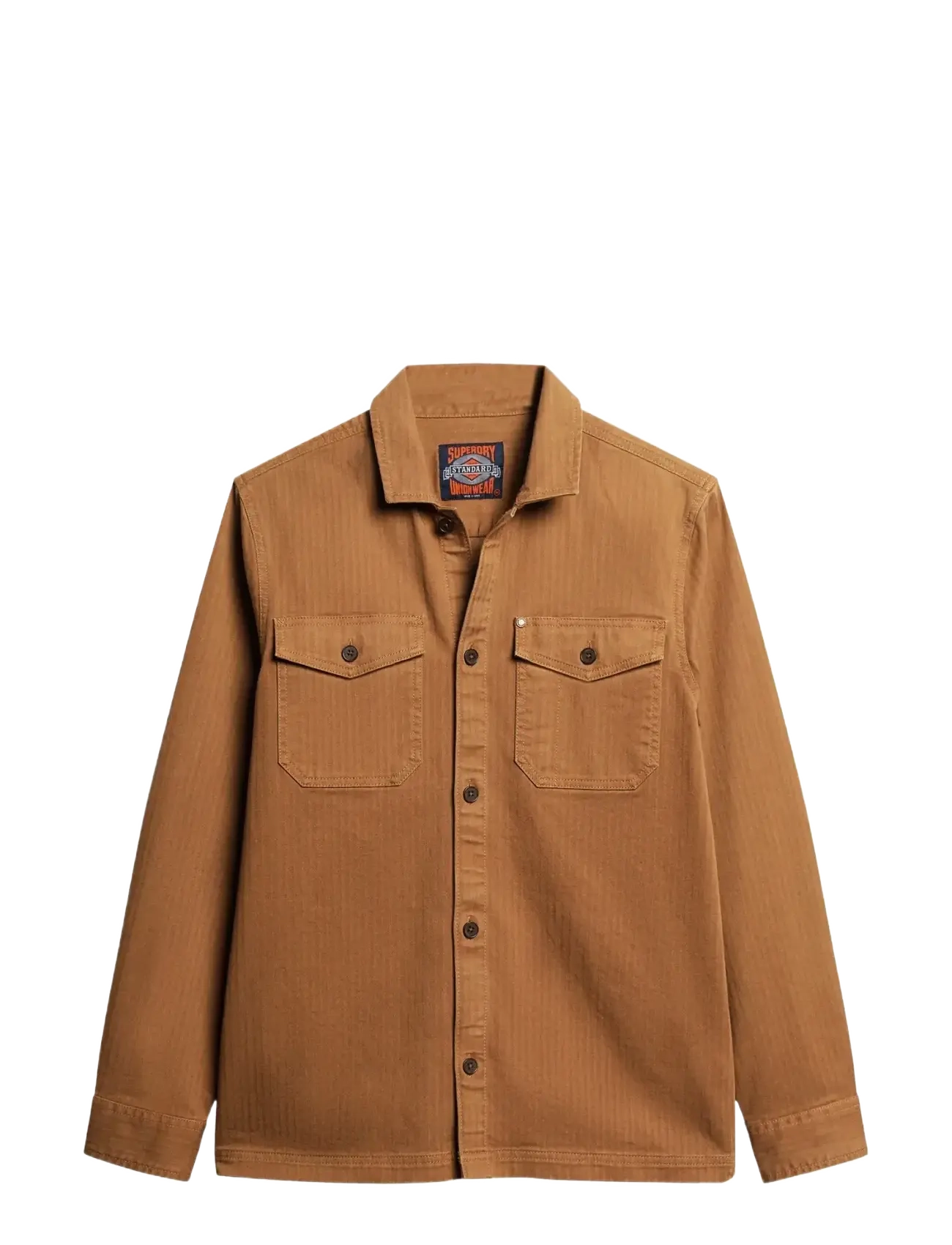 MERCHANT HERRINGBONE OVERSHIRT - DENIM CO TOBACCO BROWN