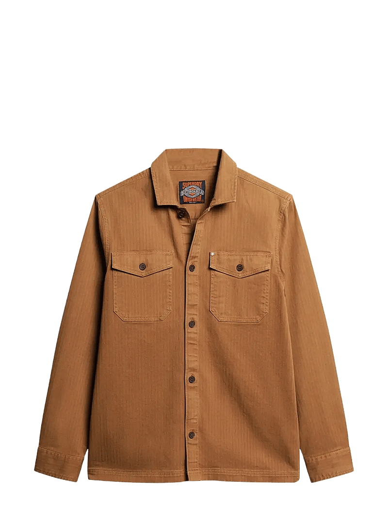 Superdry - MERCHANT HERRINGBONE OVERSHIRT - kollektioner - denim co tobacco brown - 1