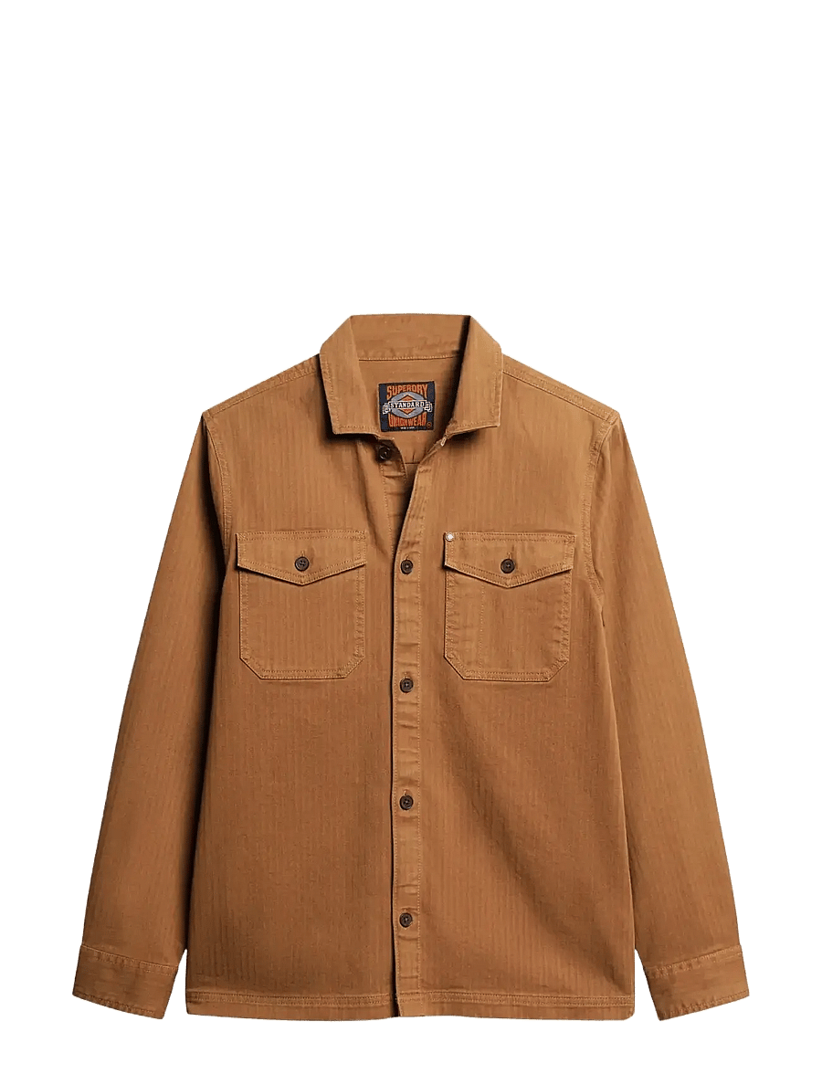 Superdry - MERCHANT HERRINGBONE OVERSHIRT - kollektionen - denim co tobacco brown - 1