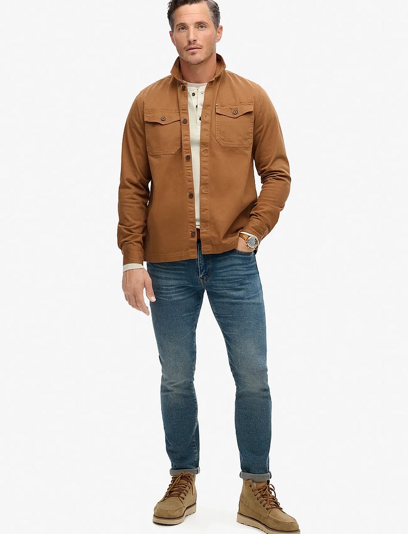 Superdry - MERCHANT HERRINGBONE OVERSHIRT - kollektioner - denim co tobacco brown - 3