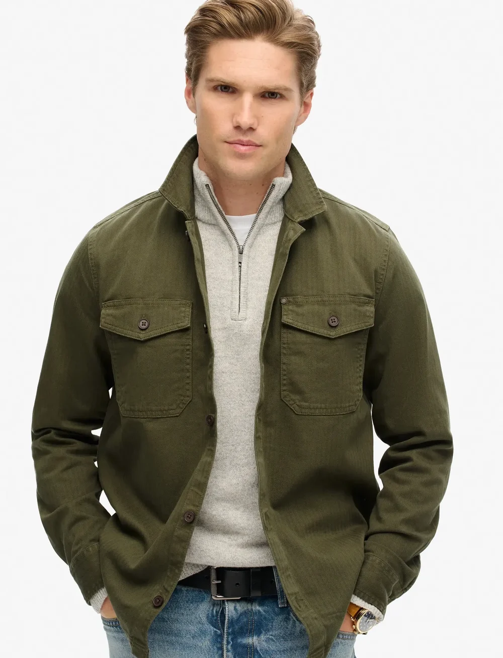 Superdry - MERCHANT HERRINGBONE OVERSHIRT - collections - olive khaki - 0