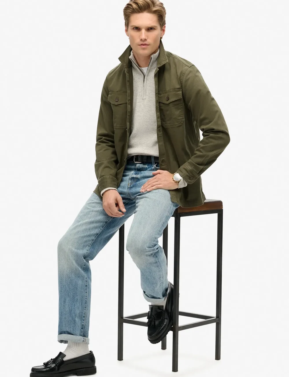 Superdry - MERCHANT HERRINGBONE OVERSHIRT - collections - olive khaki - 5