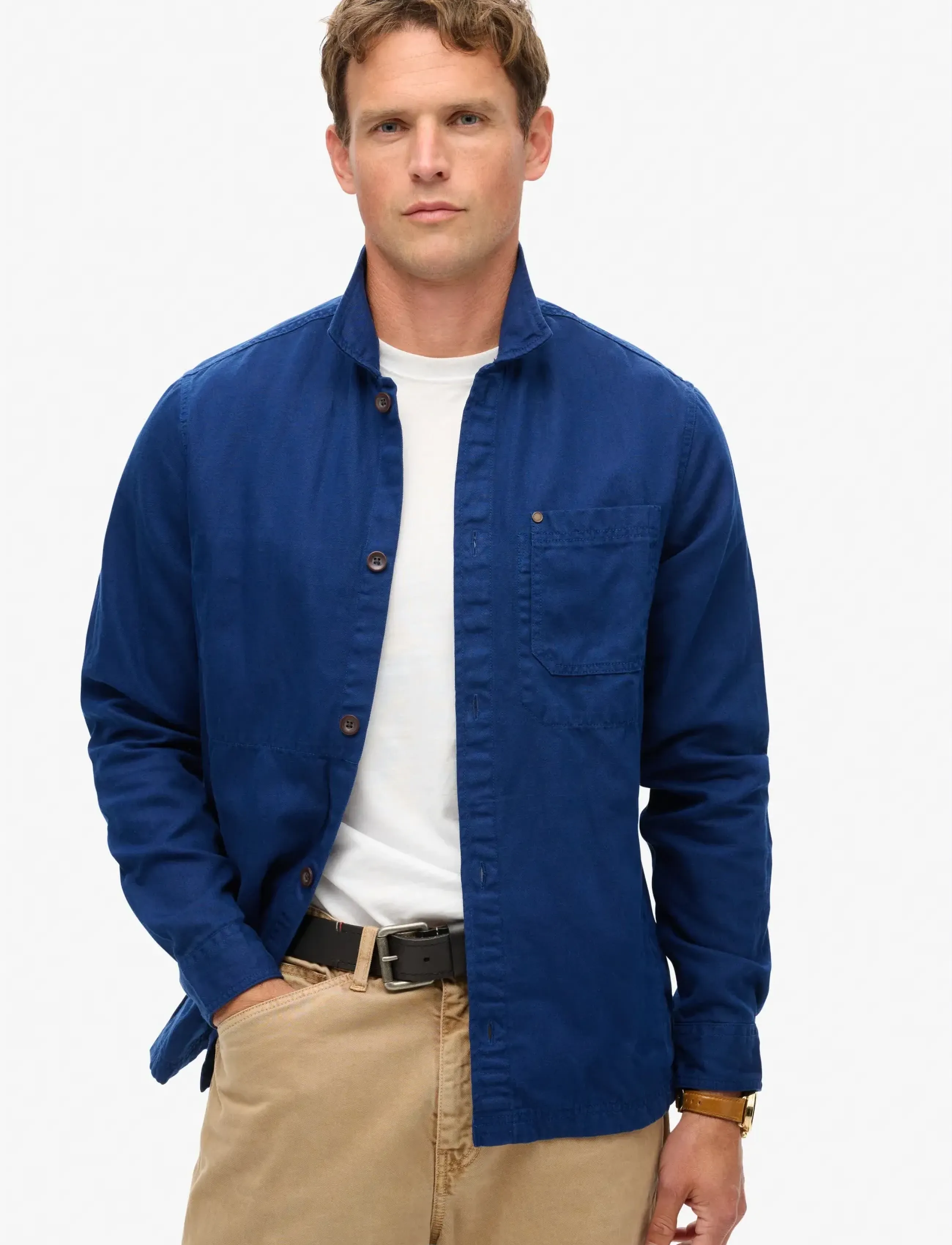 Superdry MERCHANT LINEN BLEND OVERSHIRT - Overshirts - SUPERMARINE NAVY / navy