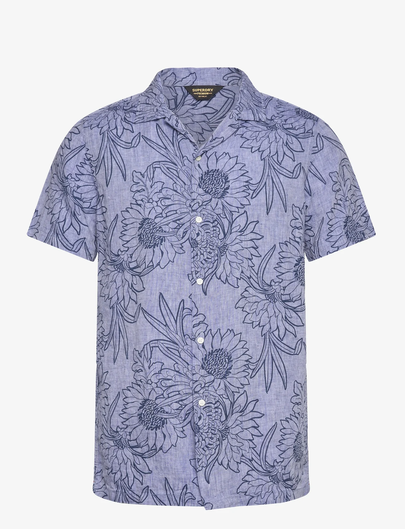 Superdry - OPEN COLLAR PRINT LINEN SHIRT - linen shirts - chrysanth optic outline print - 0