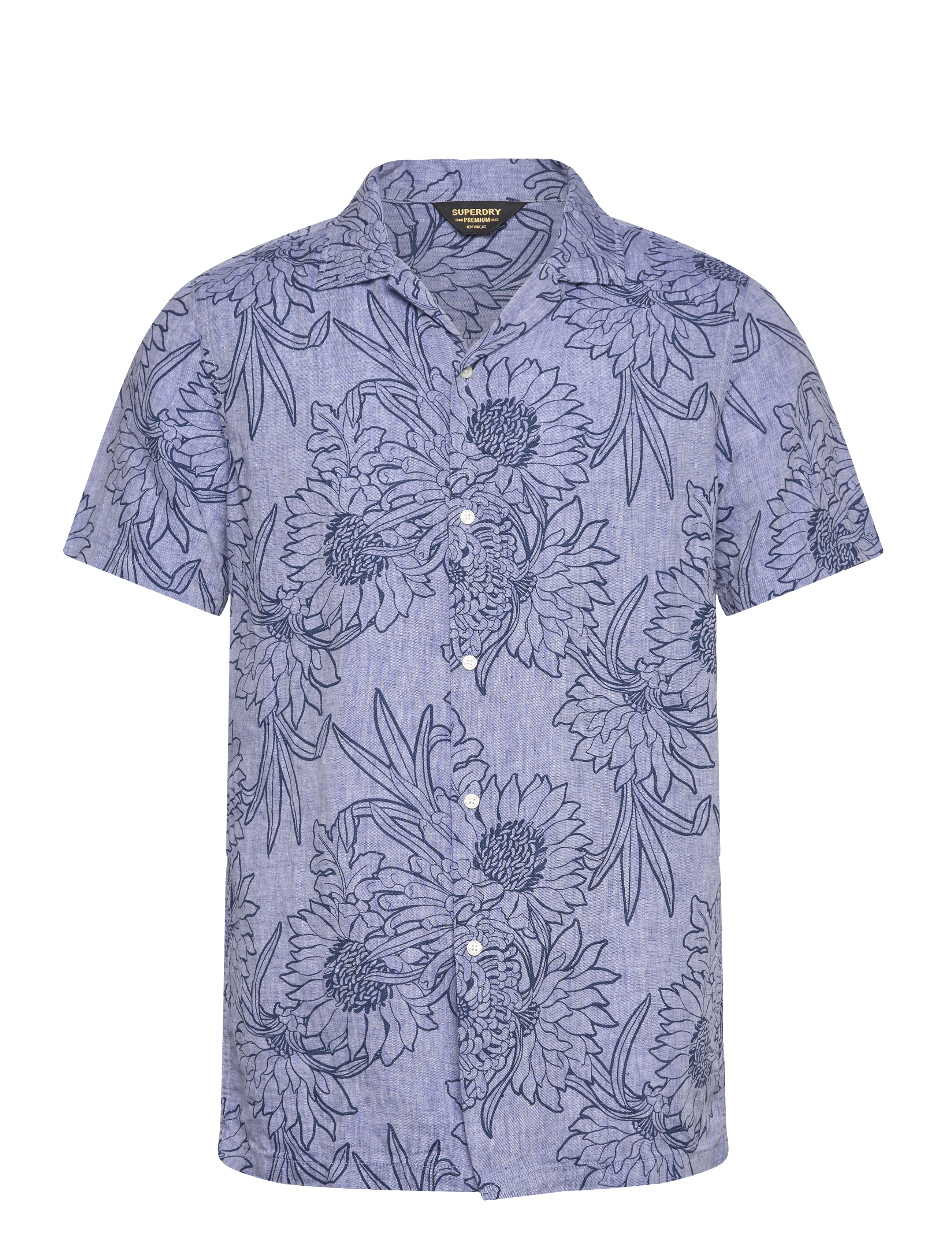 Superdry - OPEN COLLAR PRINT LINEN SHIRT - chrysanth optic outline print - 1