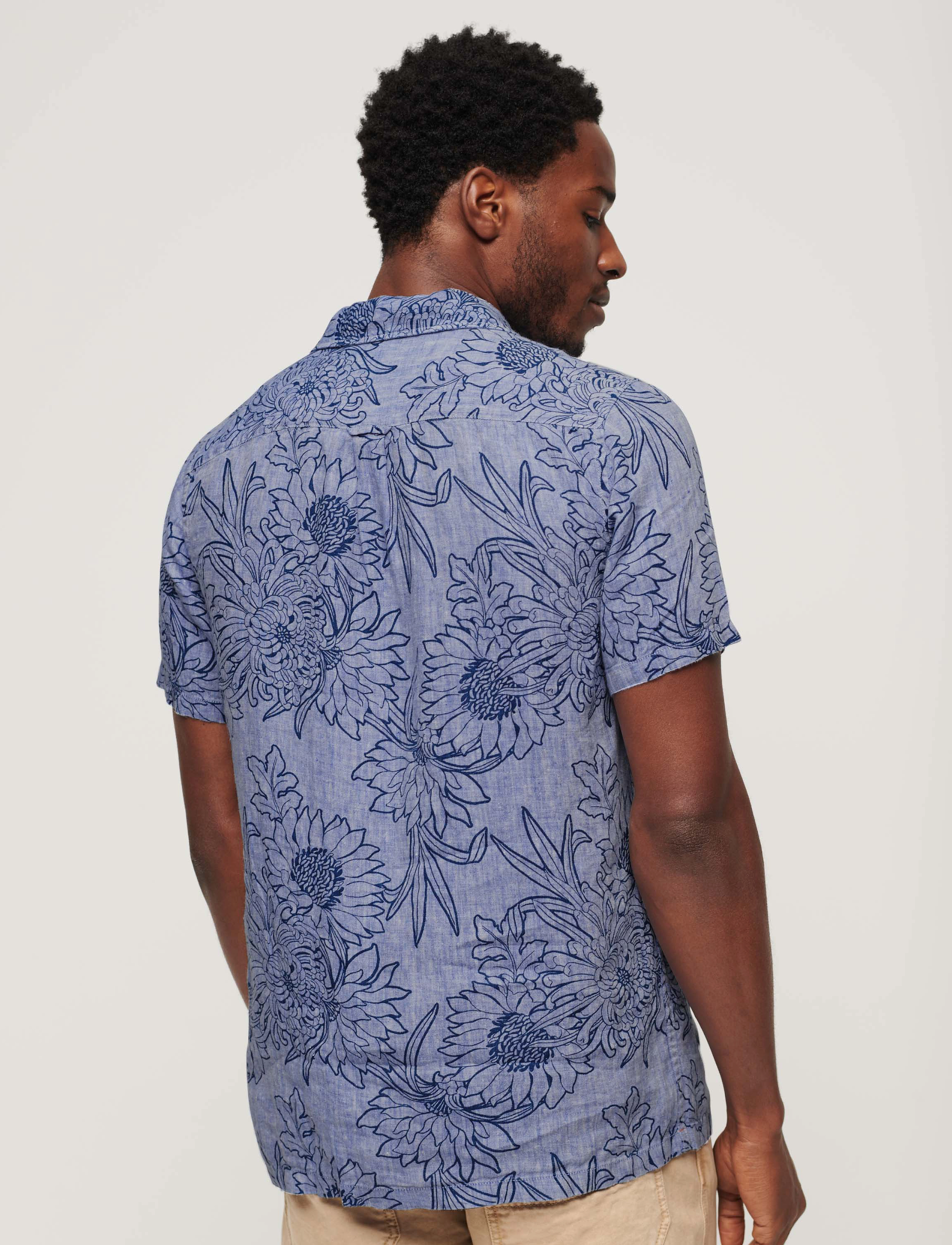Superdry - OPEN COLLAR PRINT LINEN SHIRT - chrysanth optic outline print - 3