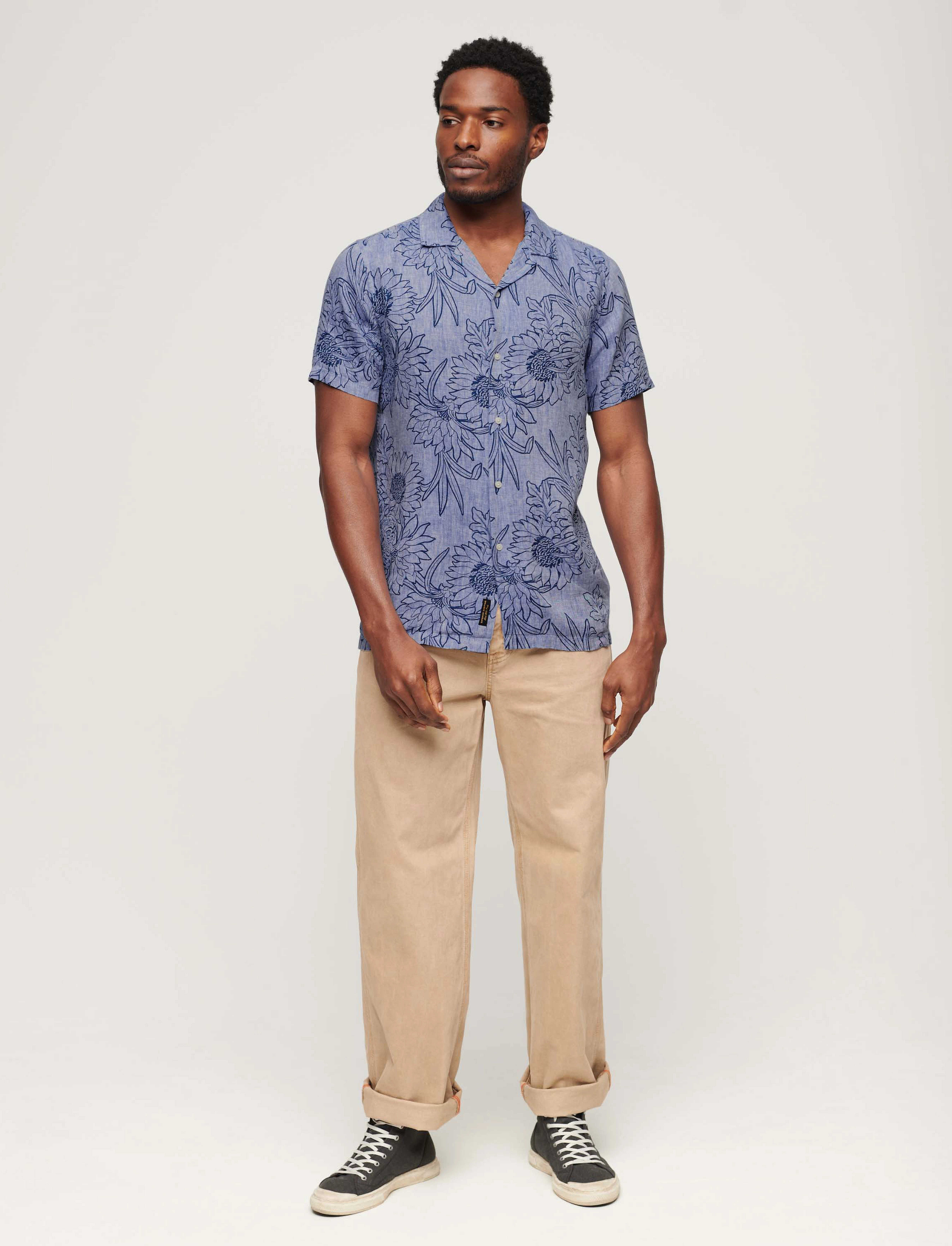 Superdry - OPEN COLLAR PRINT LINEN SHIRT - chrysanth optic outline print - 4