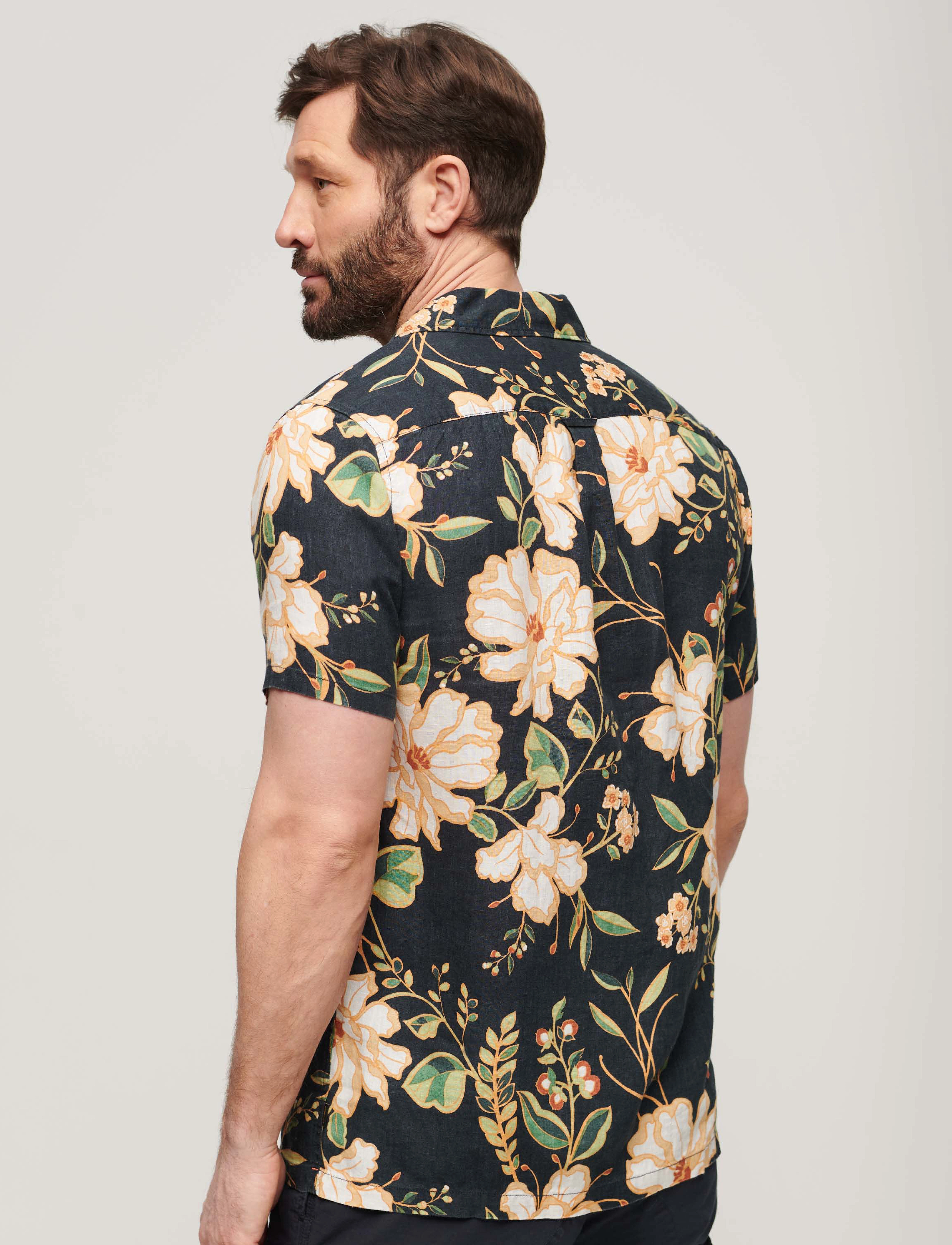 Superdry - OPEN COLLAR PRINT LINEN SHIRT - madeline navy print - 3