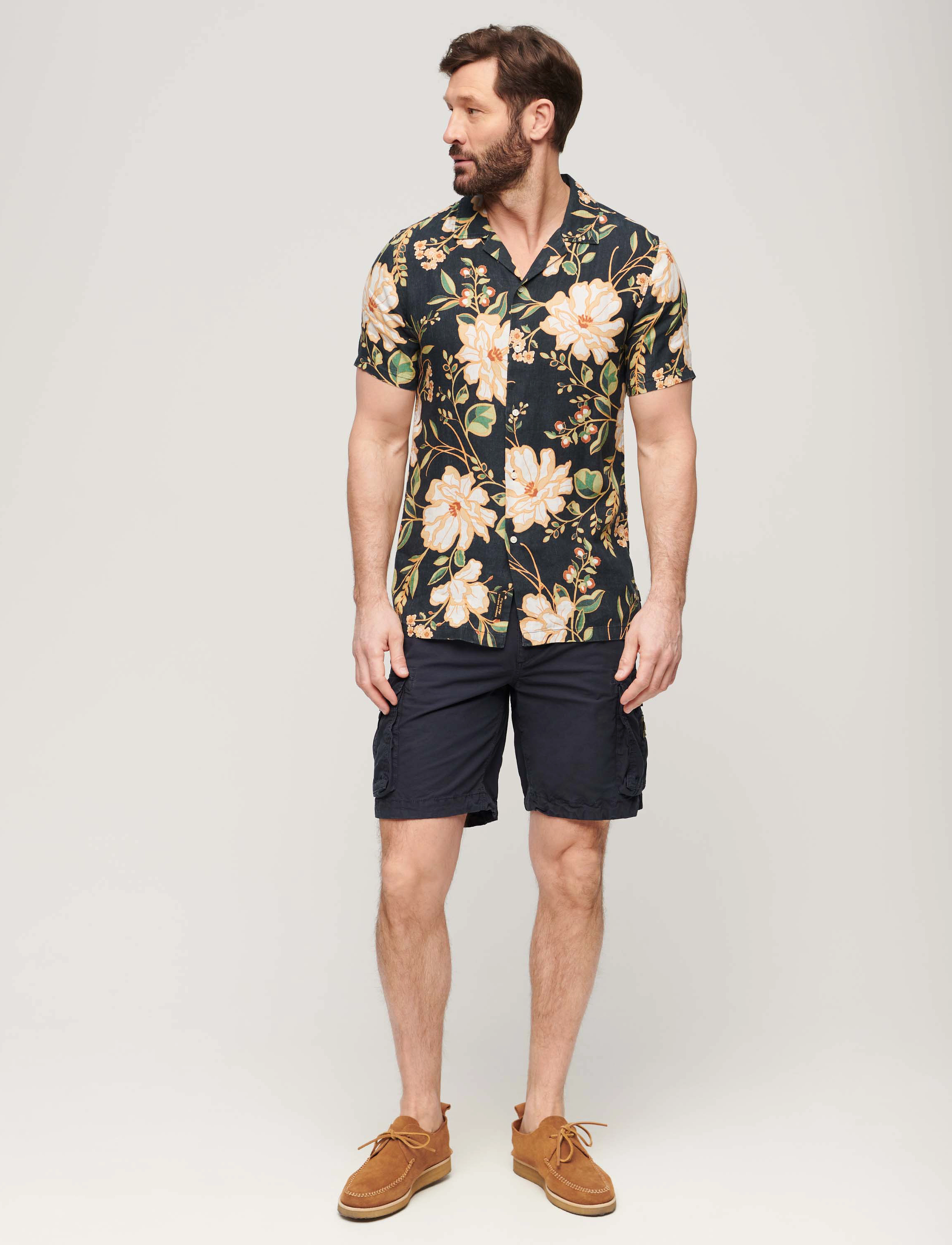 Superdry - OPEN COLLAR PRINT LINEN SHIRT - madeline navy print - 4