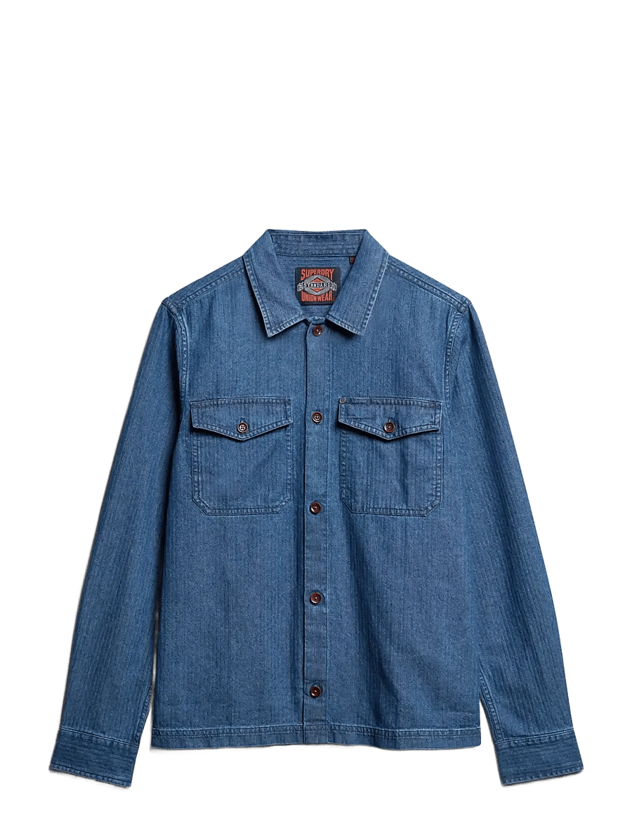 Superdry - MERCHANT INDIGO OVERSHIRT - ofodrade jeansjackor - indigo herringbone - 1