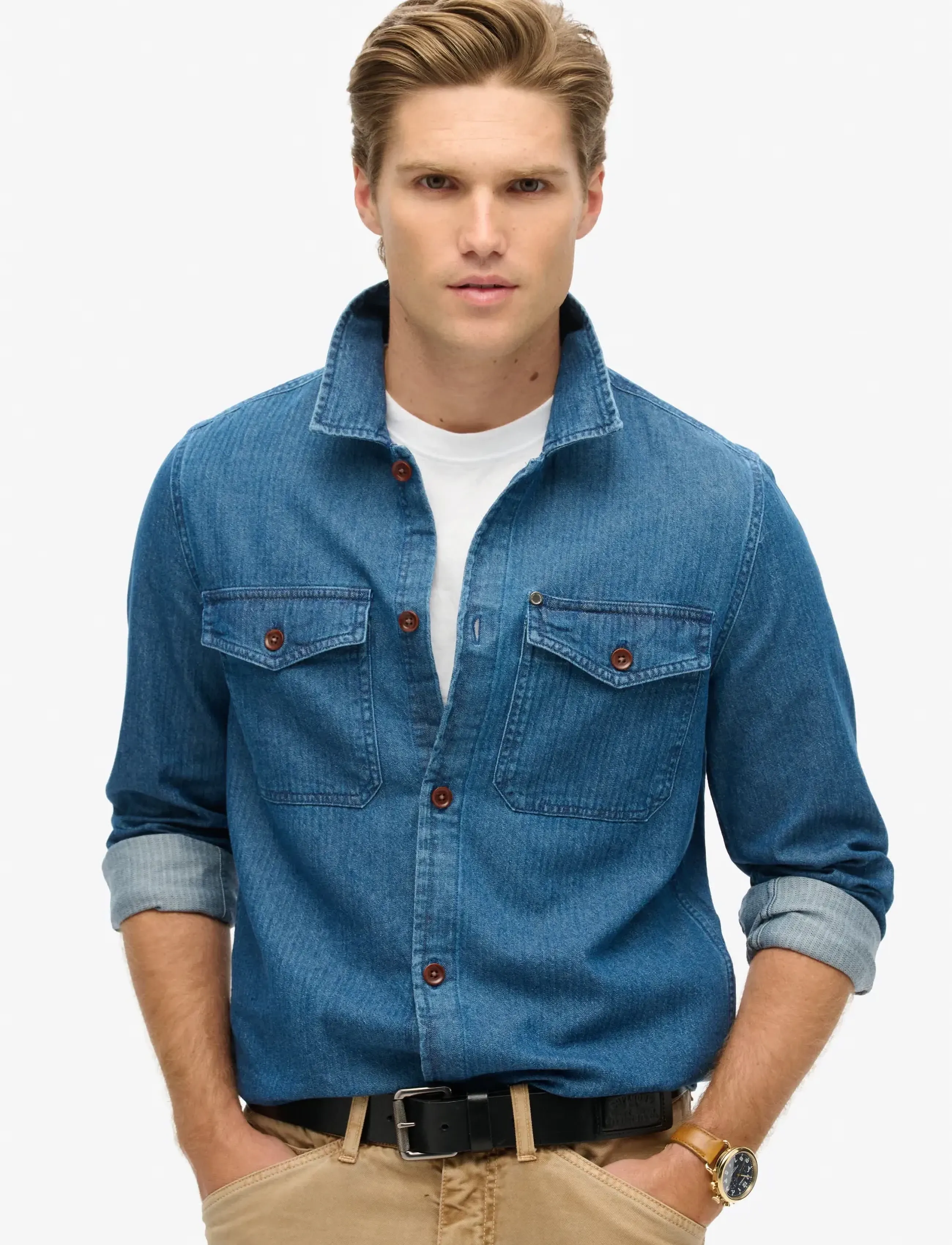 Superdry MERCHANT INDIGO OVERSHIRT - Kläder - INDIGO HERRINGBONE / blue