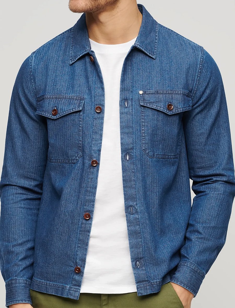 Superdry - MERCHANT INDIGO OVERSHIRT - ofodrade jeansjackor - indigo herringbone - 4