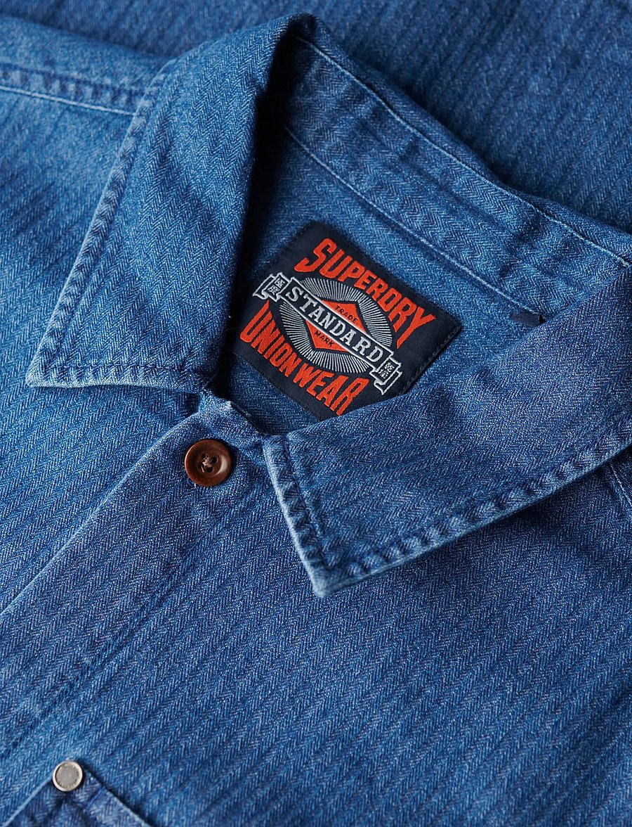 Superdry - MERCHANT INDIGO OVERSHIRT - ofodrade jeansjackor - indigo herringbone - 5