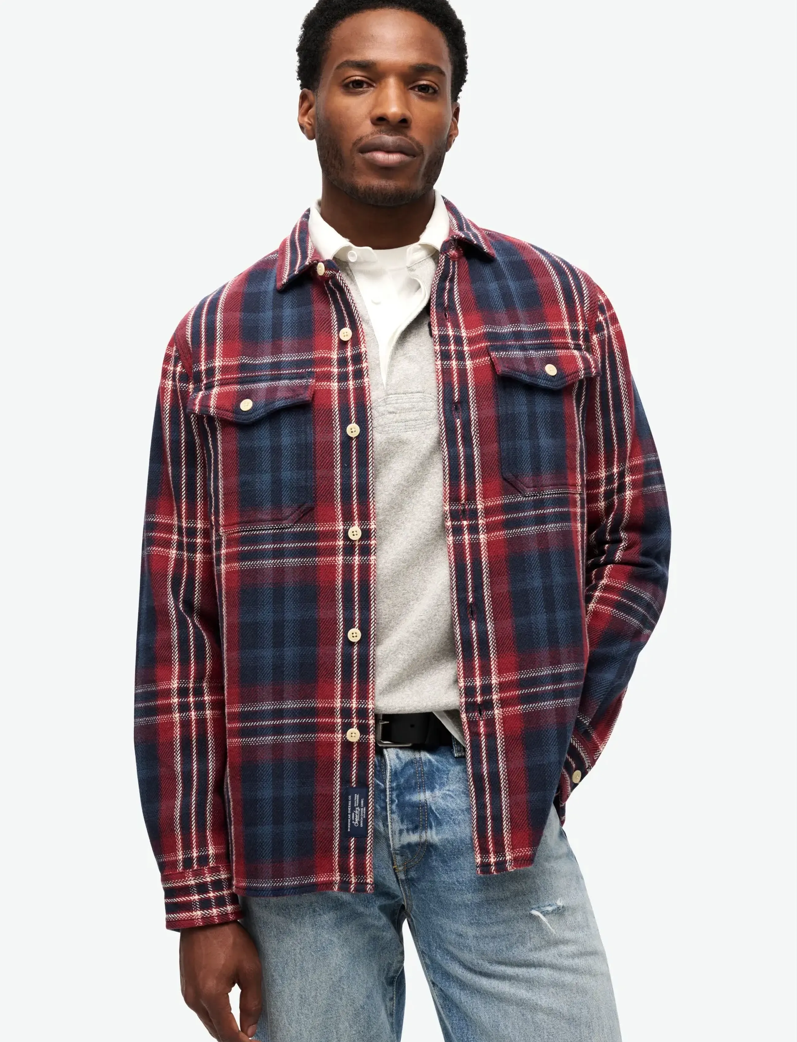 Superdry MERCHANT HEAVY CHECKED SHIRT - Clothing - MERCHANT CHECK NAVY / red