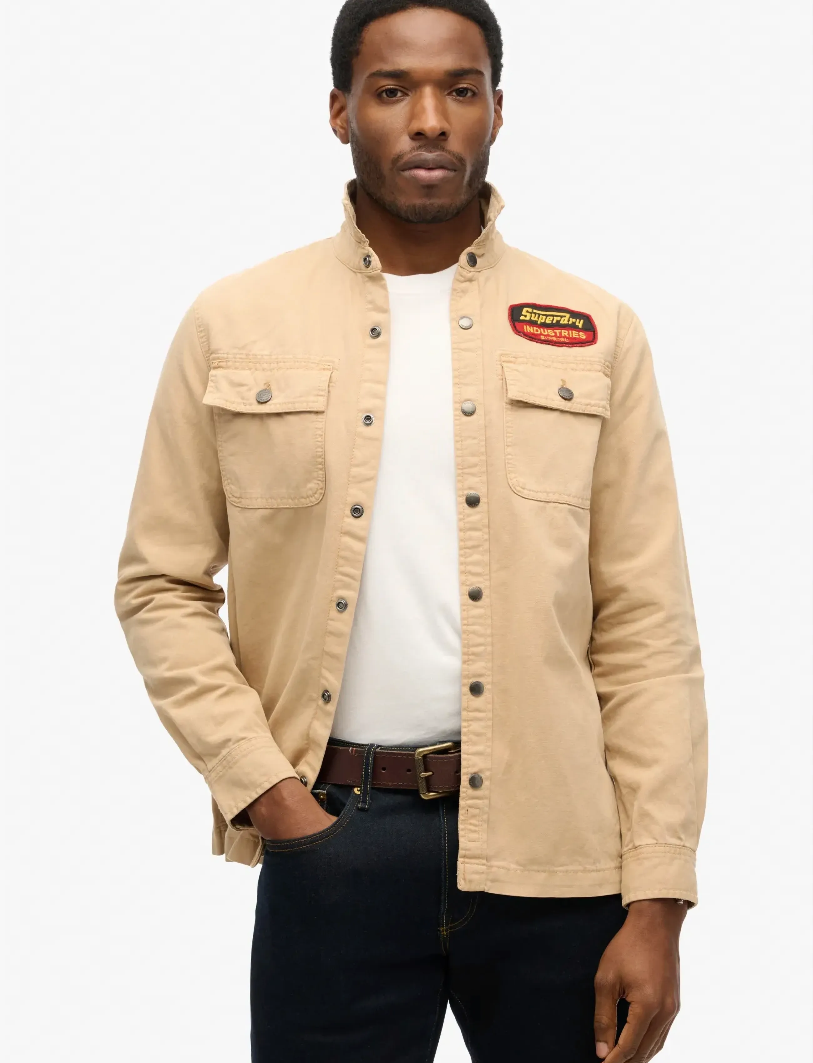 Superdry Patched Canvas Overshirt, S, Beige, Overdele > Overtrøjer, Herre