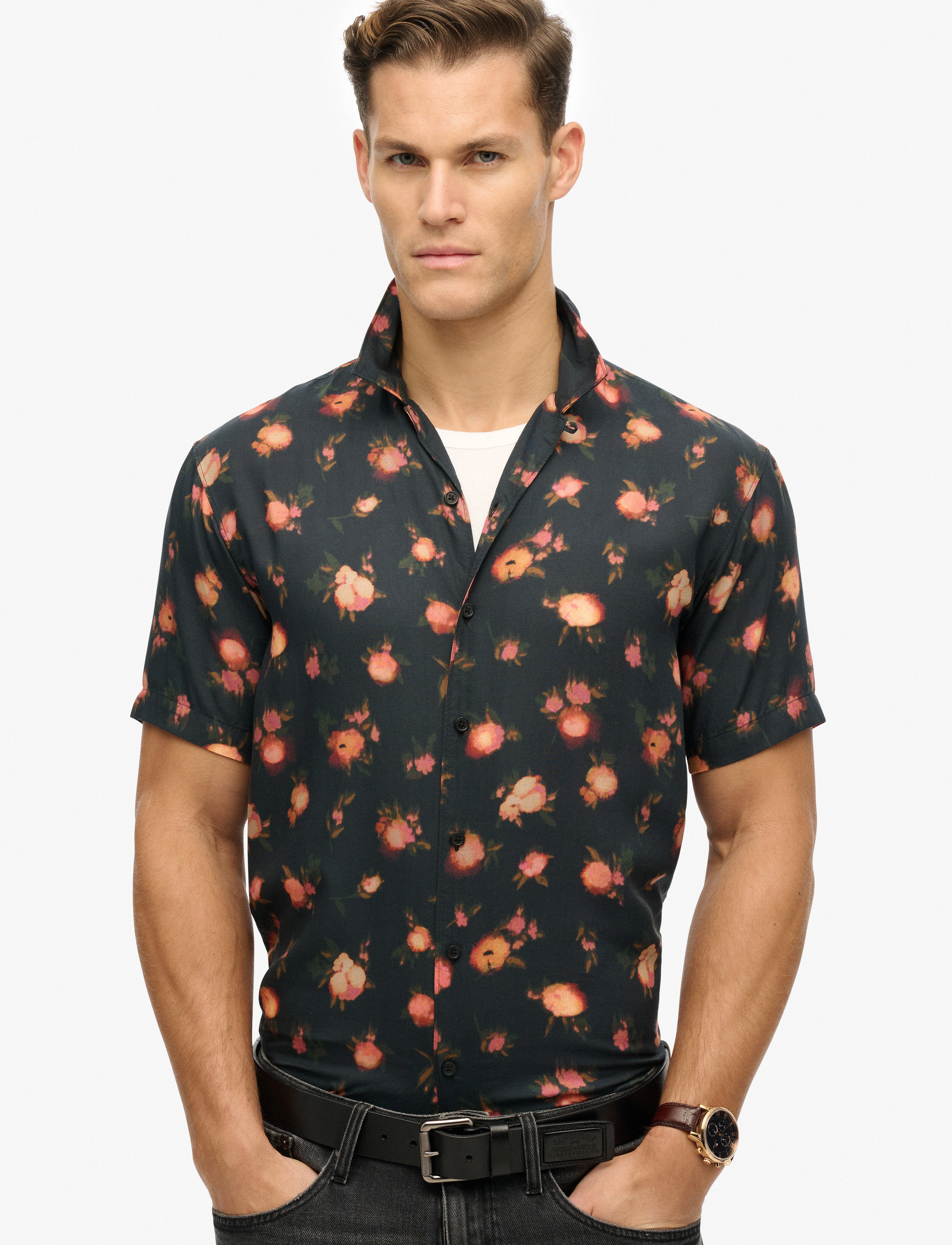 Superdry S/S PRINT SHIRT - Skjorter - ABSTRACT FLORAL RED / black