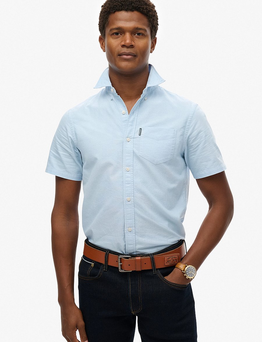 Superdry - OXFORD S/S SHIRT - kortärmade skjortor - classic blue - 0