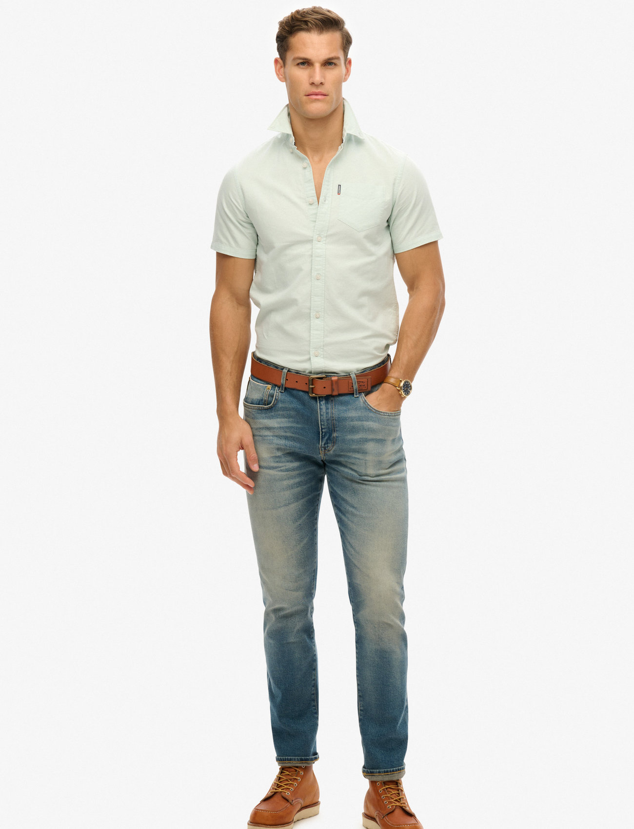Superdry - OXFORD S/S SHIRT - kortærmede skjorter - light green - 4