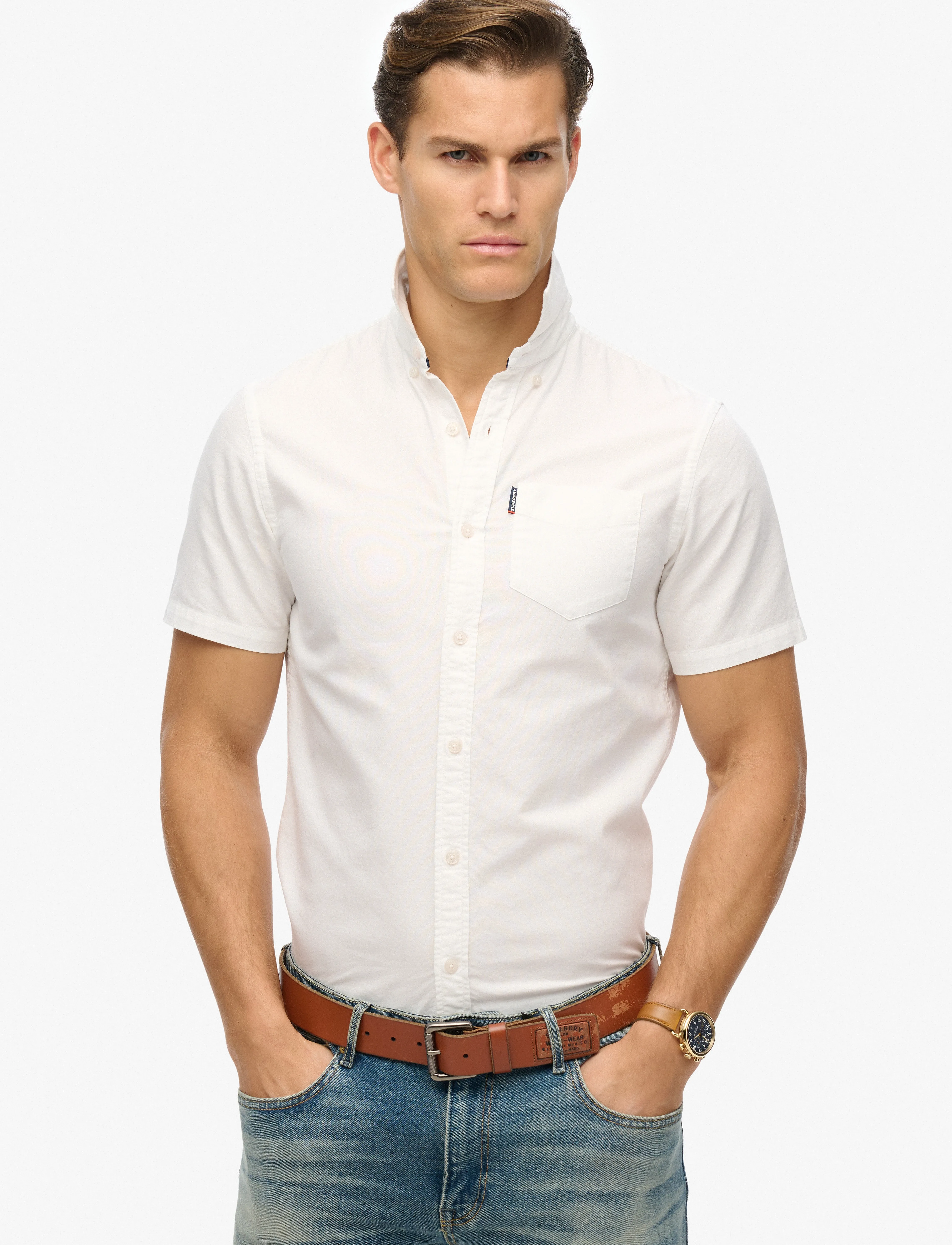 Superdry OXFORD S/S SHIRT - Skjorter - OPTIC / white