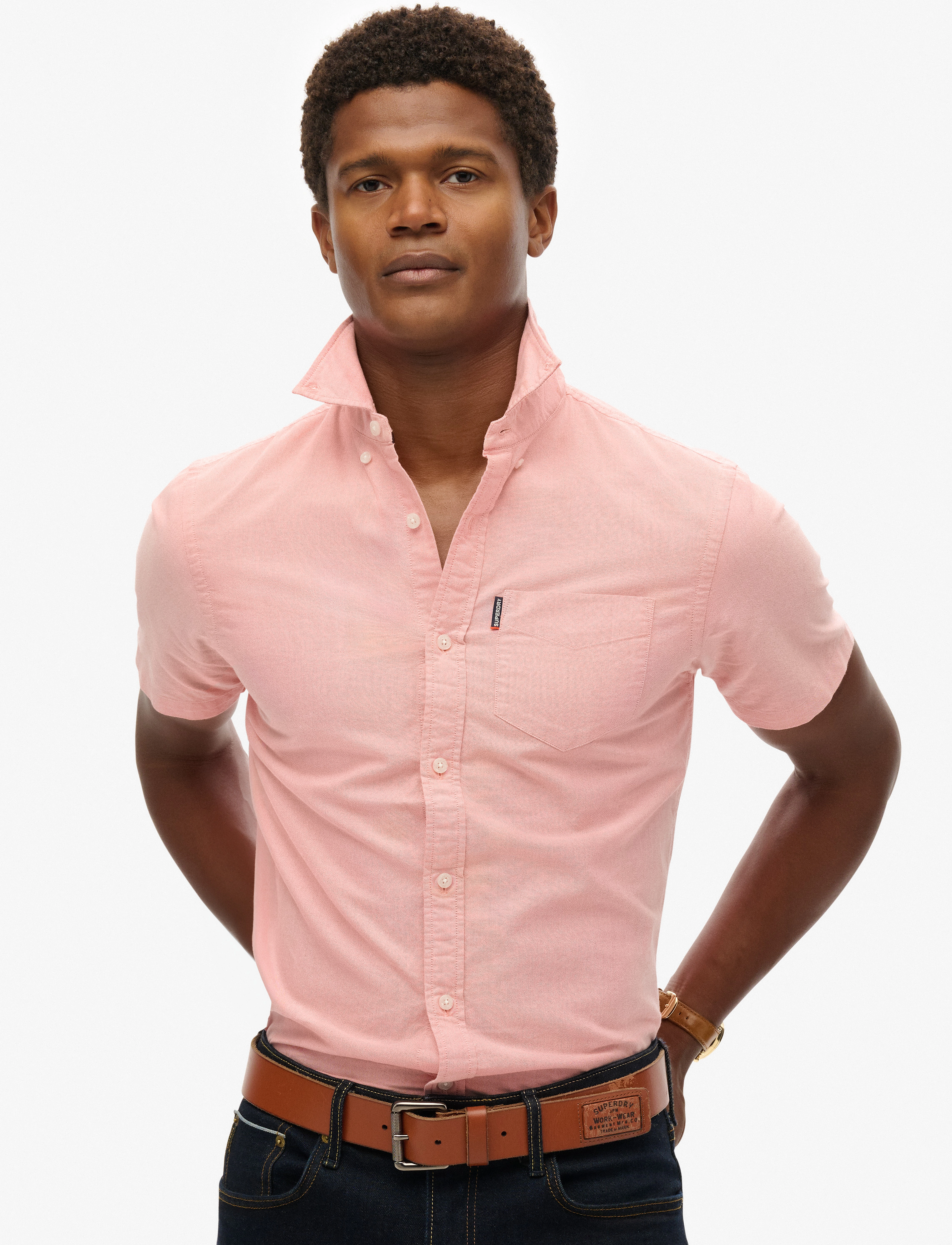 Superdry - OXFORD S/S SHIRT - kurzarmhemden - rose pink chambray - 0