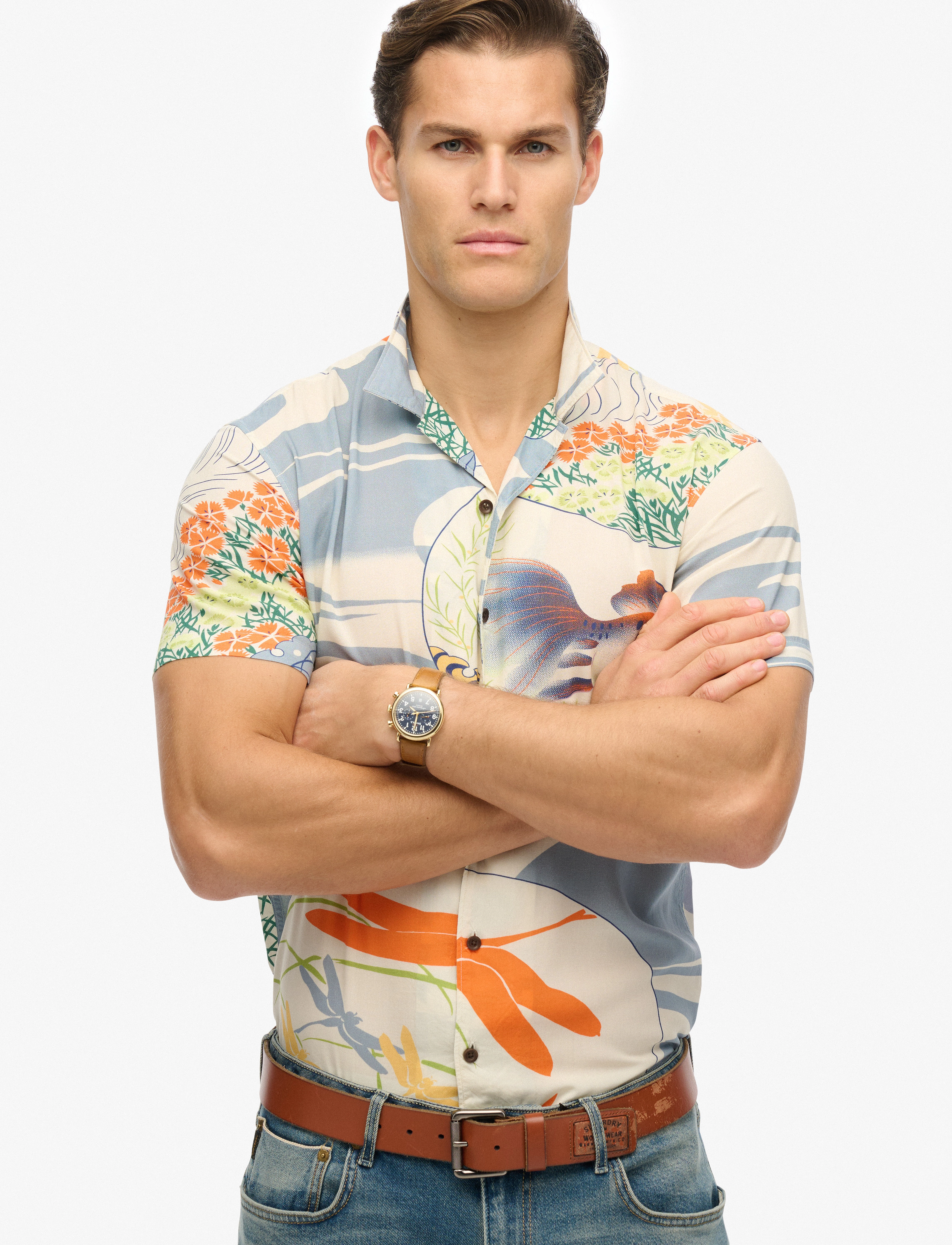 Superdry MERCHANT HAWAIIAN SHIRT - Skjorter - RYUSUNICHIWA OFF WHITE / multi