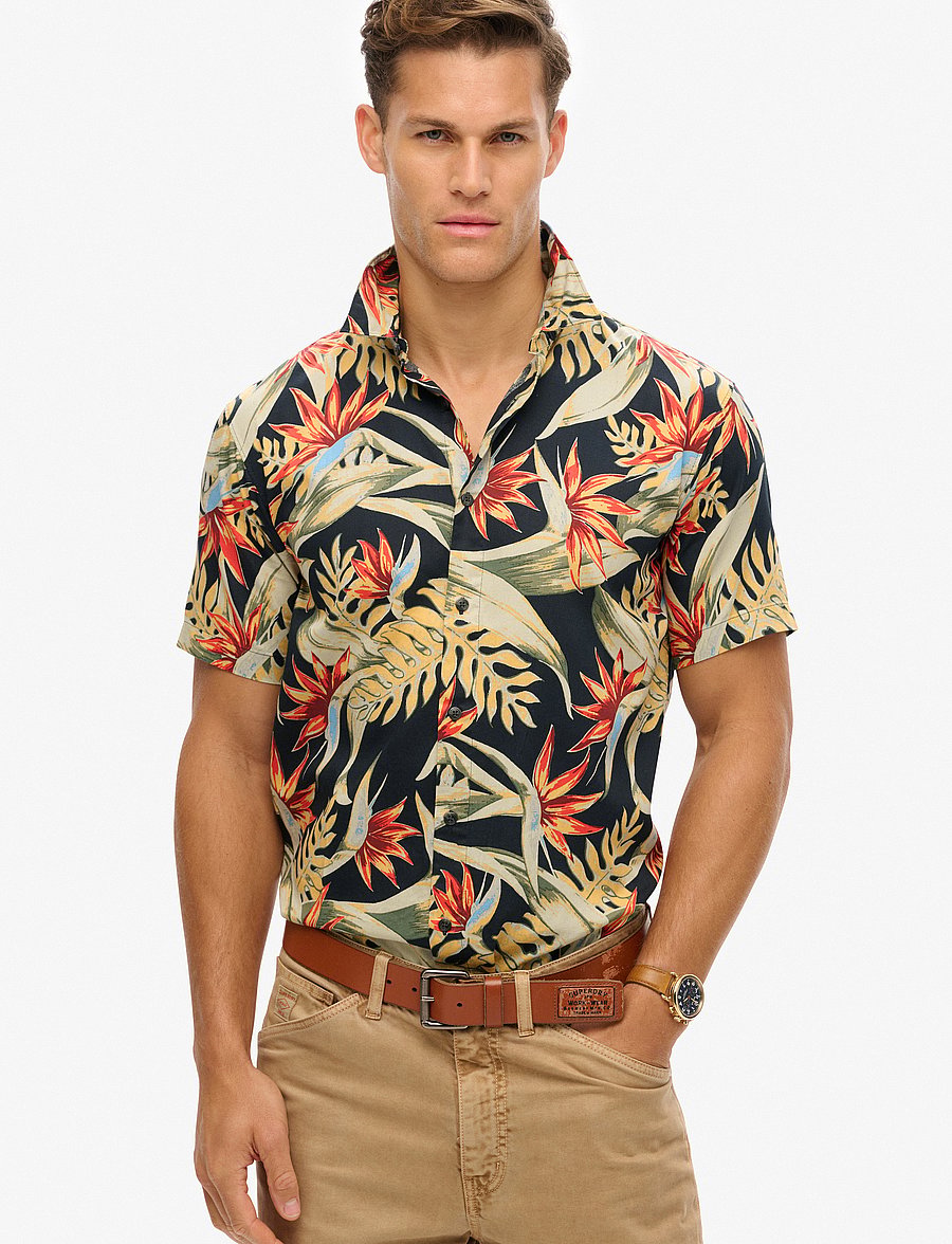 Superdry - HAWAIIAN PRINT SHIRT - kurzarmhemden - bird of paradise navy - 0