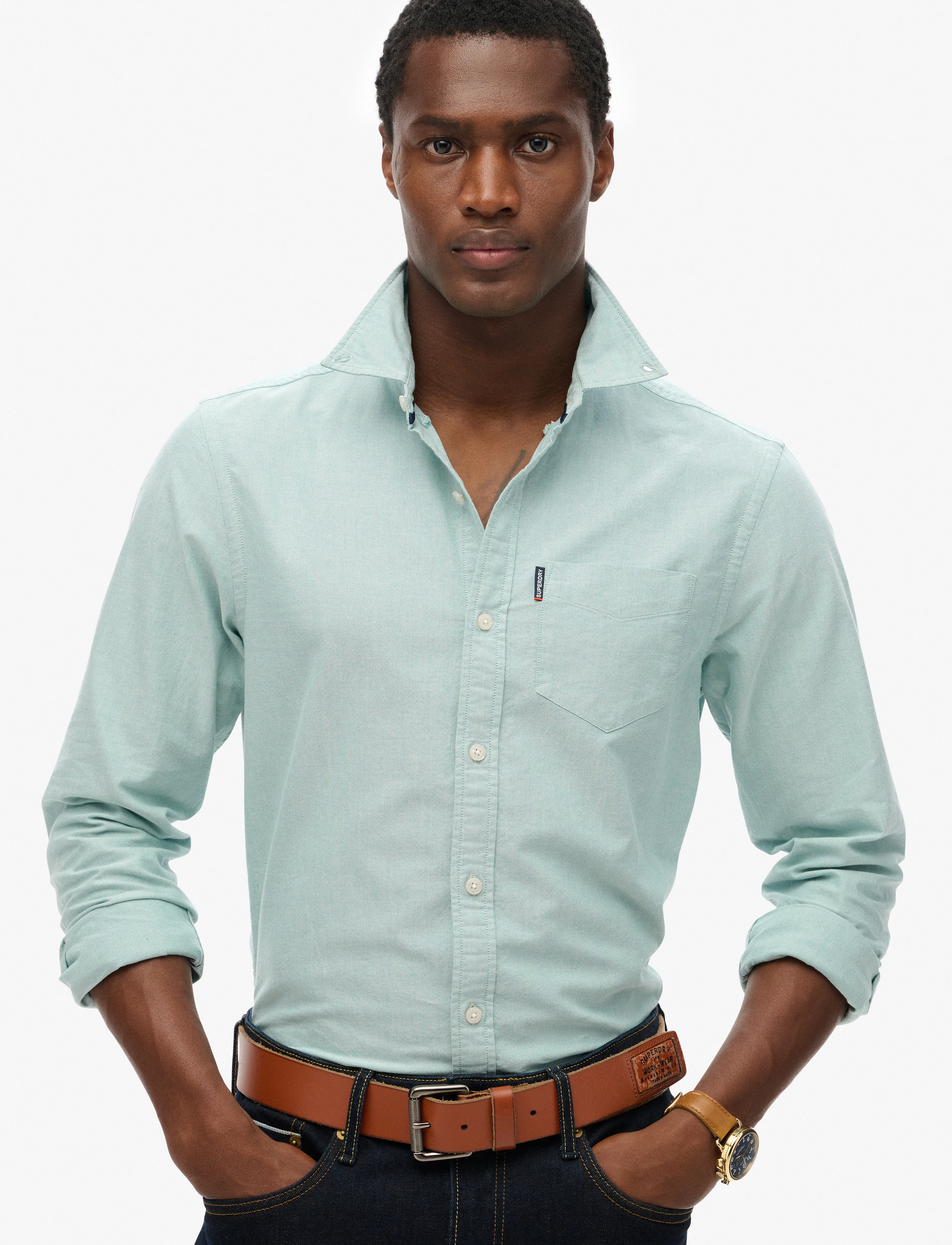 Superdry ESSENTIALS OXFORD SHIRT - Oxford shirts - PEPPERMINT CHAMBRAY OXFORD / green