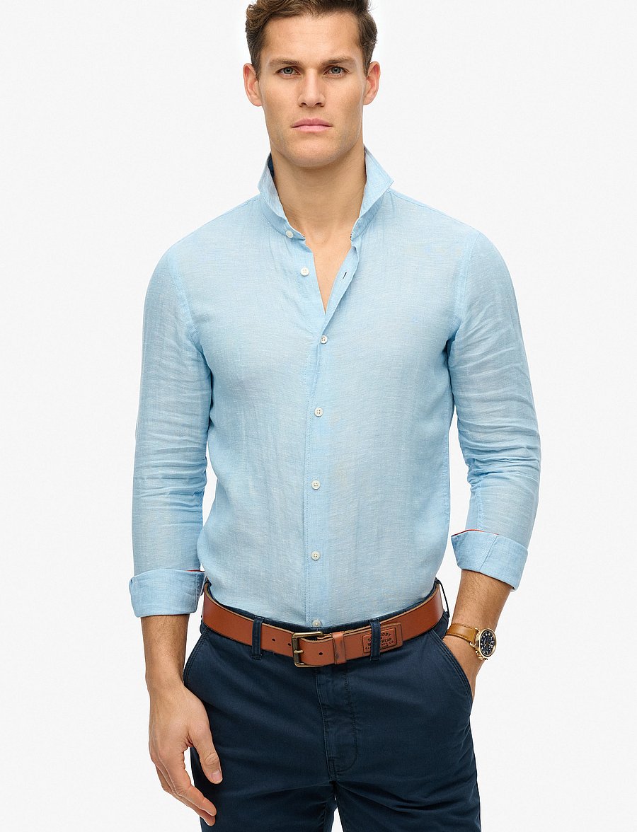 Superdry - VACATION L/S LINEN SHIRT - linneskjortor - sea blue chambray - 0