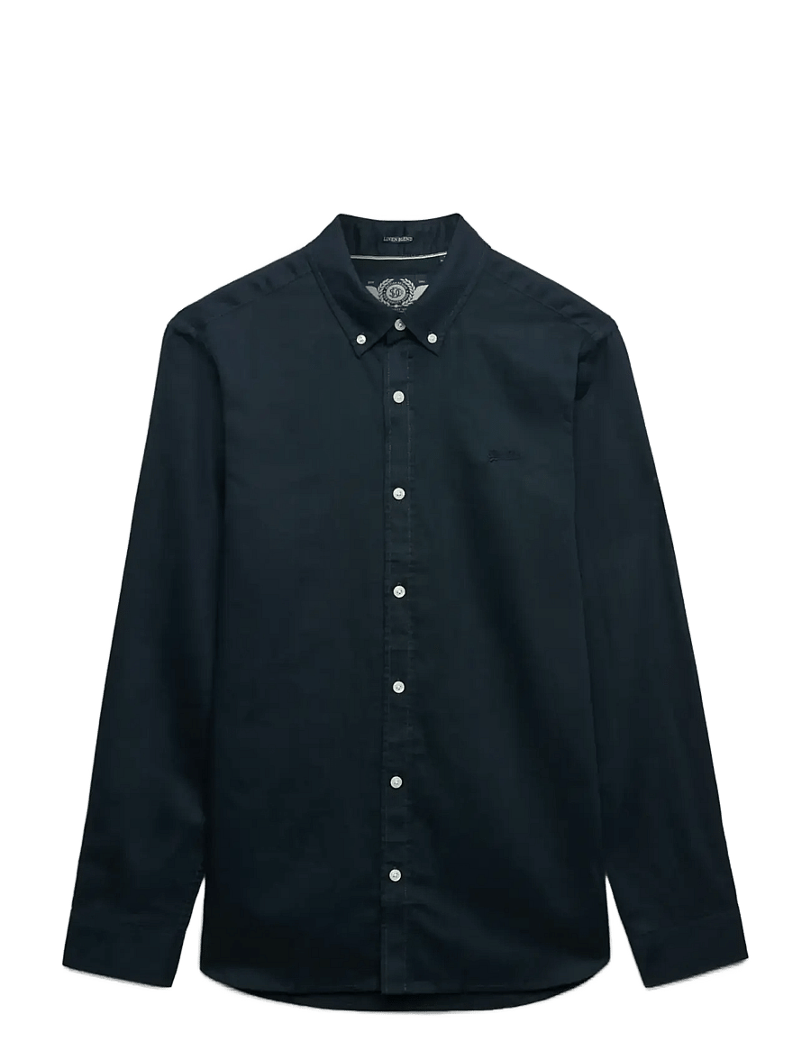 Superdry - COTTON LINEN LS SHIRT - linneskjortor - eclipse navy - 1