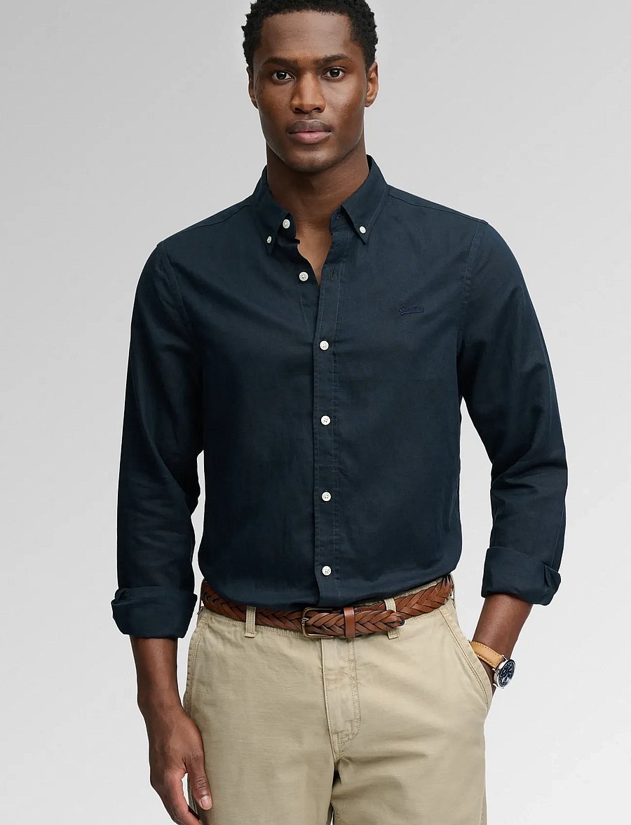 Superdry - COTTON LINEN LS SHIRT - linneskjortor - eclipse navy - 0