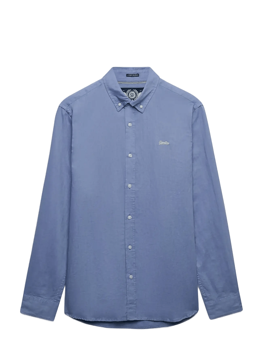 Superdry - COTTON LINEN LS SHIRT - linneskjortor - montauk blue - 1