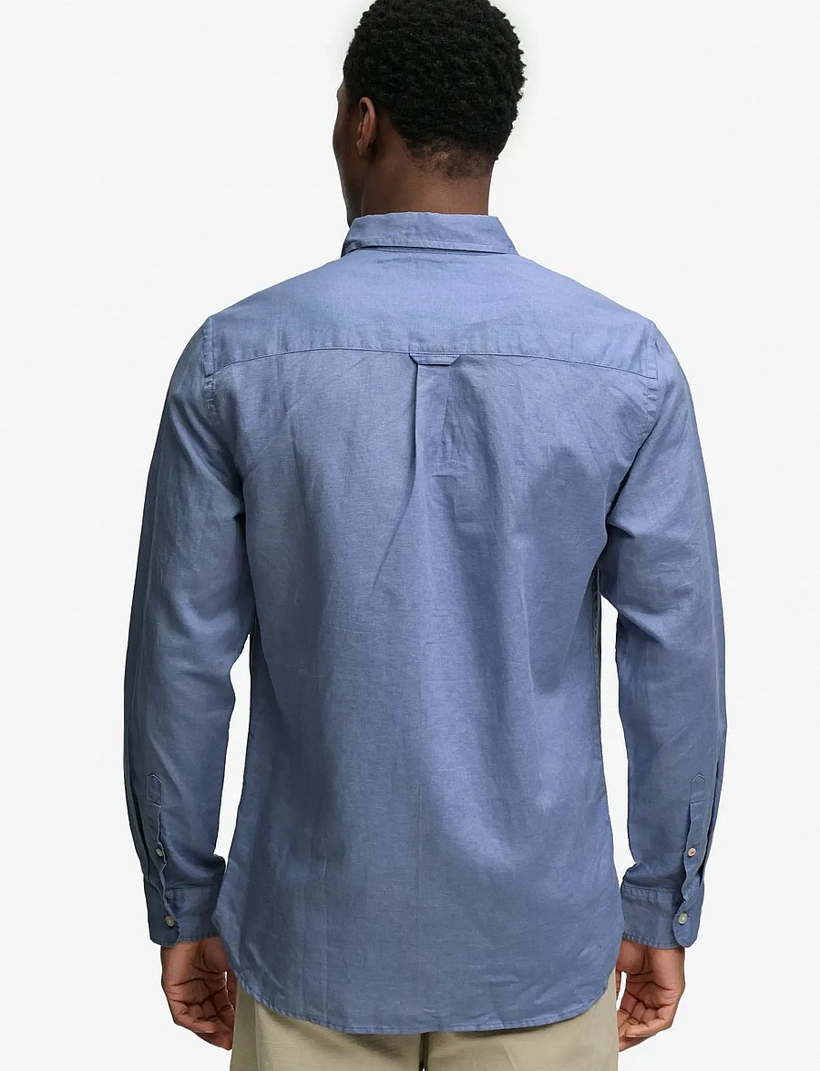 Superdry - COTTON LINEN LS SHIRT - linneskjortor - montauk blue - 2