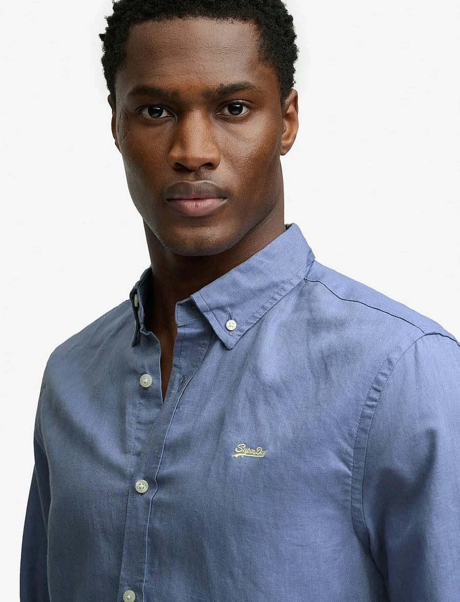 Superdry - COTTON LINEN LS SHIRT - linneskjortor - montauk blue - 3
