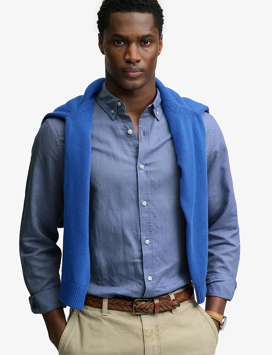 Superdry - COTTON LINEN LS SHIRT - linneskjortor - montauk blue - 4