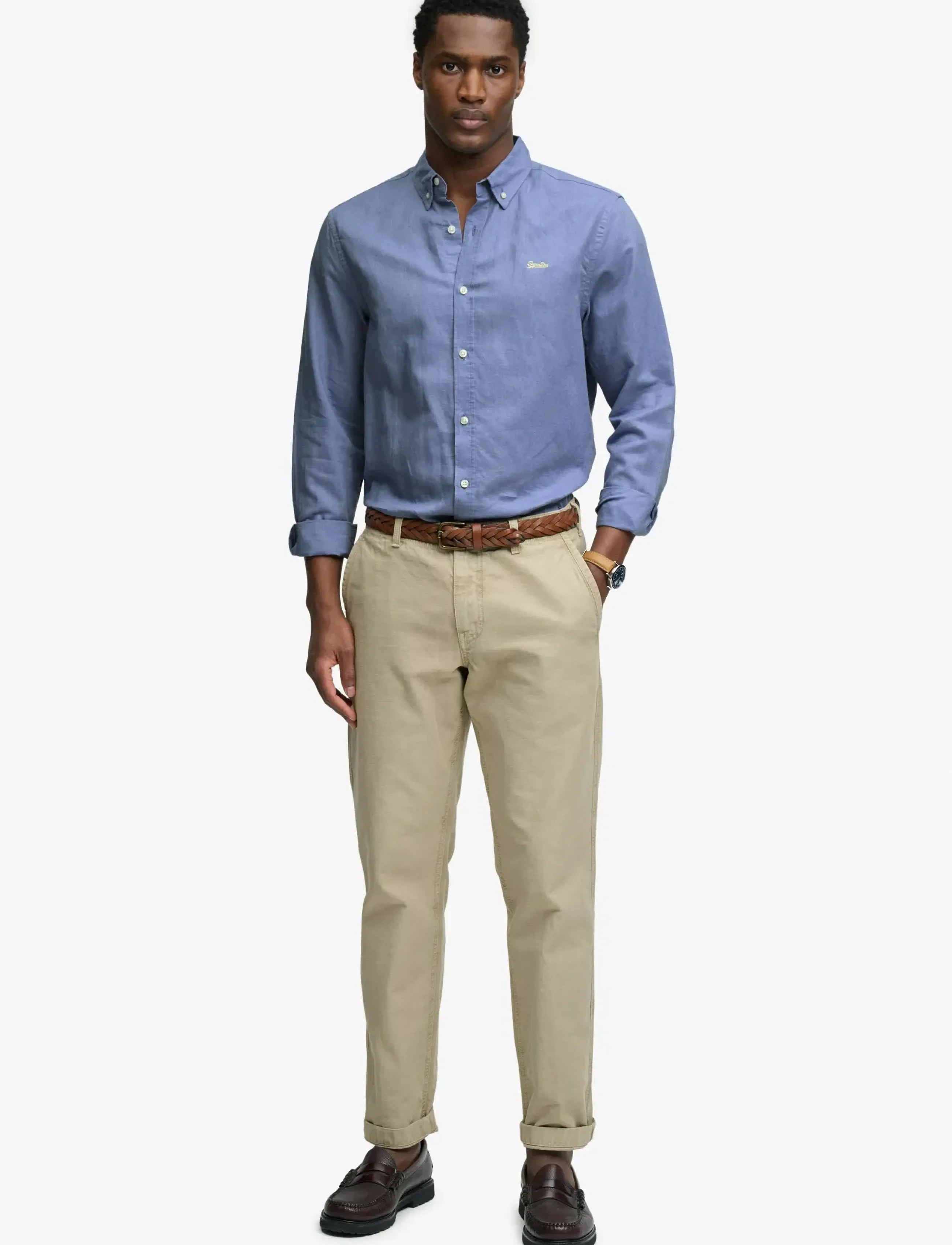 Superdry - COTTON LINEN LS SHIRT - linneskjortor - montauk blue - 5