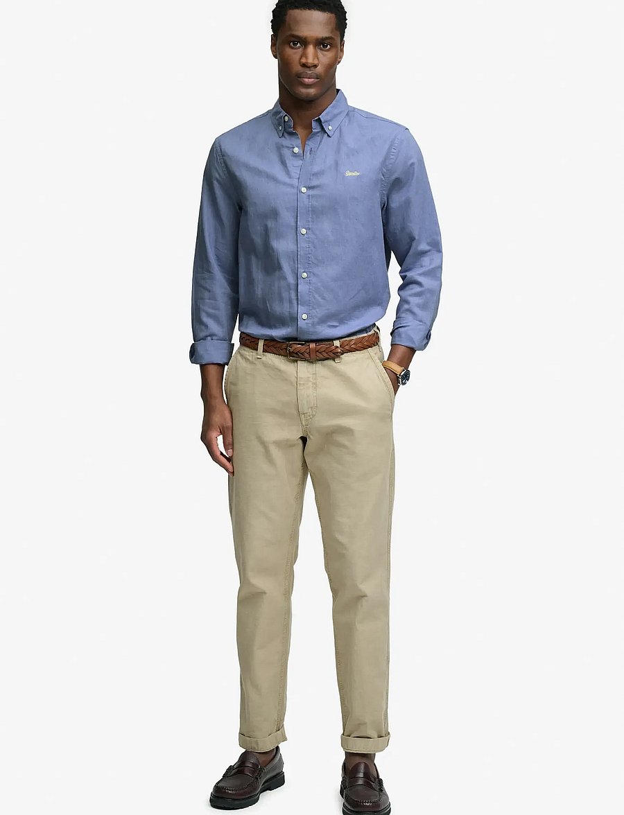 Superdry - COTTON LINEN LS SHIRT - linneskjortor - montauk blue - 5