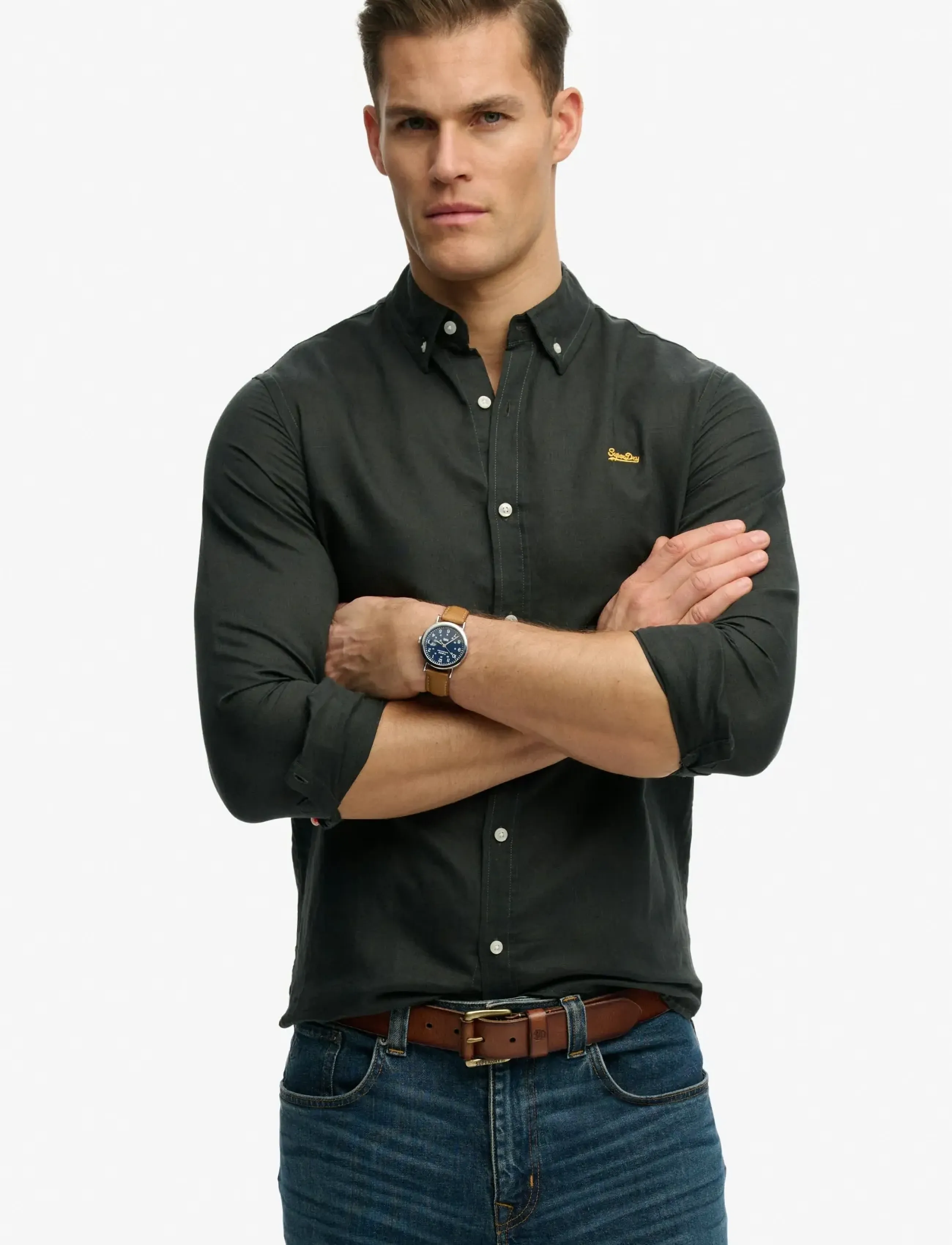 Superdry COTTON LINEN LS SHIRT - Shirts - WASHED BLACK / black