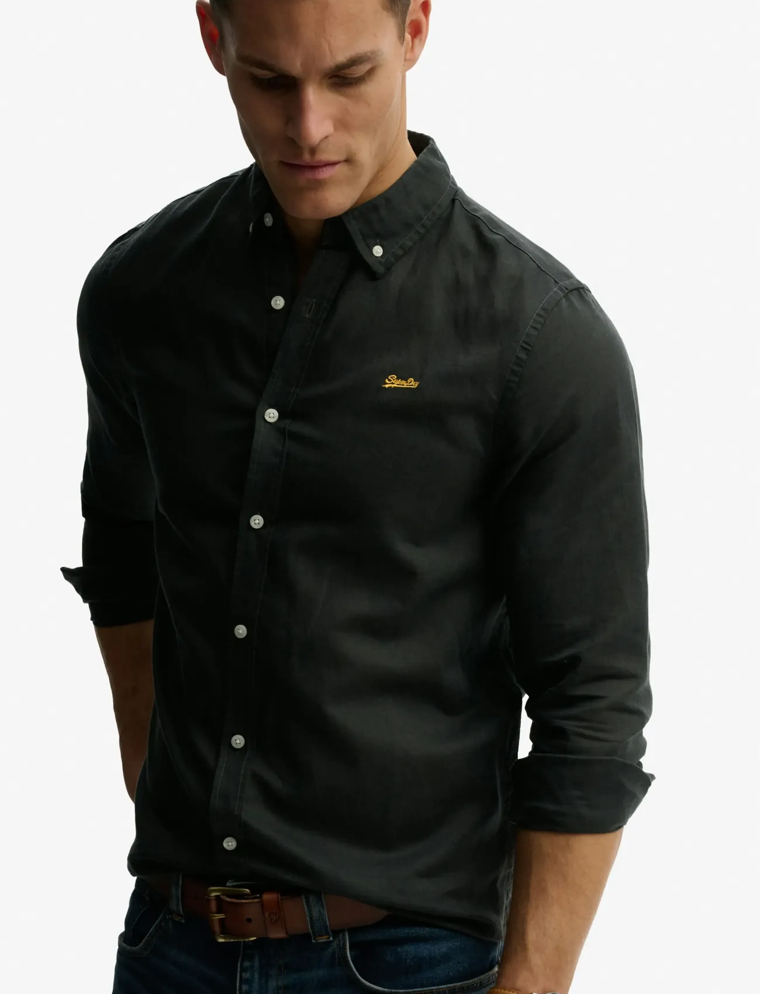 Superdry - COTTON LINEN LS SHIRT - linen shirts - washed black - 5