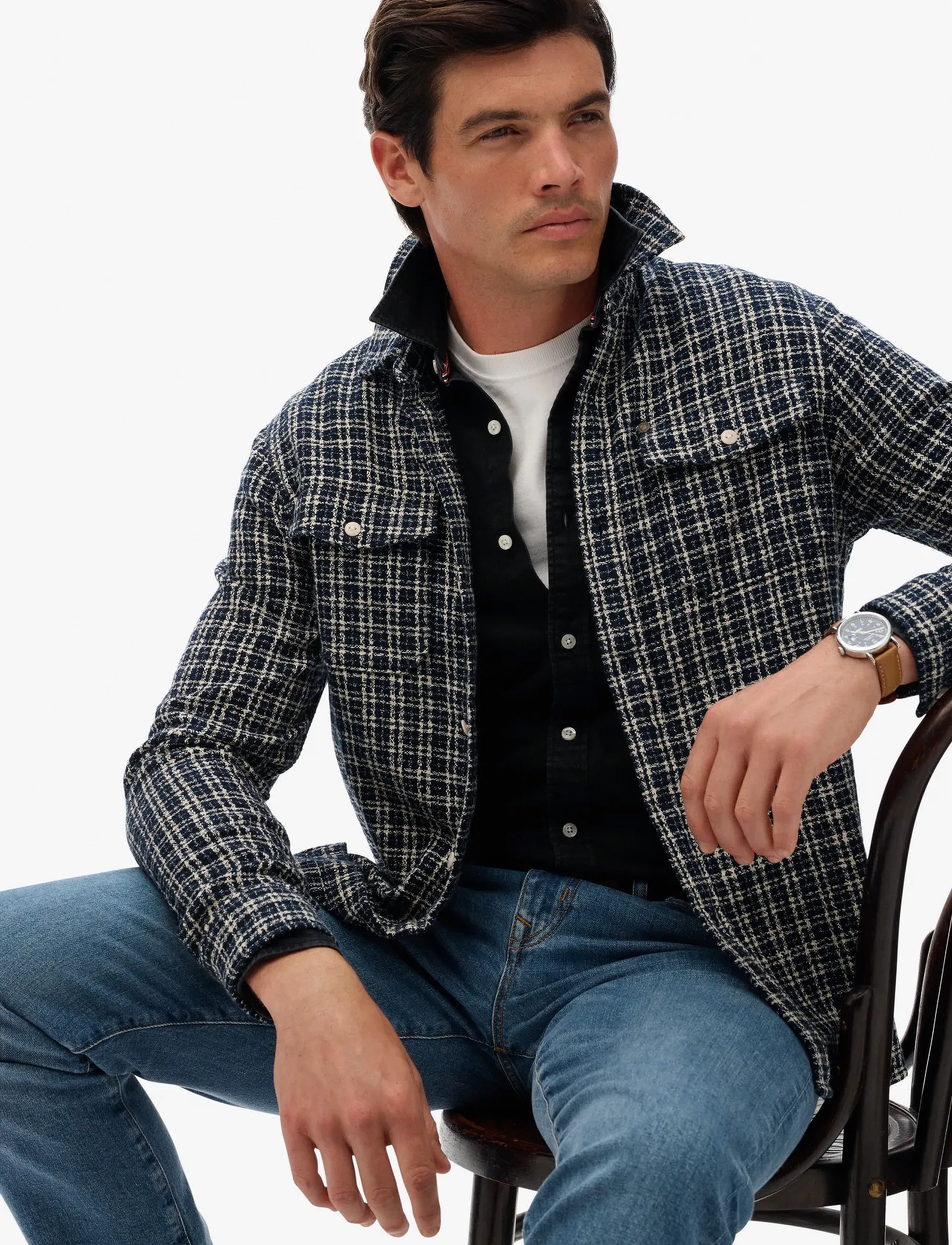 Superdry - MERCHANT TEXTURED WORK SHIRT - ternede skjorter - indigo textured check - 3